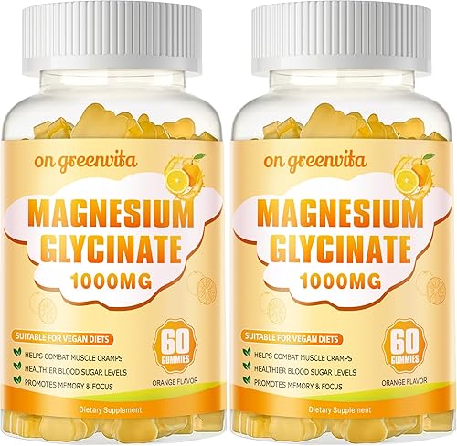 Gomitas de glicinato de magnesio de 1000 mg  Suplemento de magnesio y potasio sin azúcar con vitamina D, B6, CoQ10 para un estado de ánimo tranquilo
