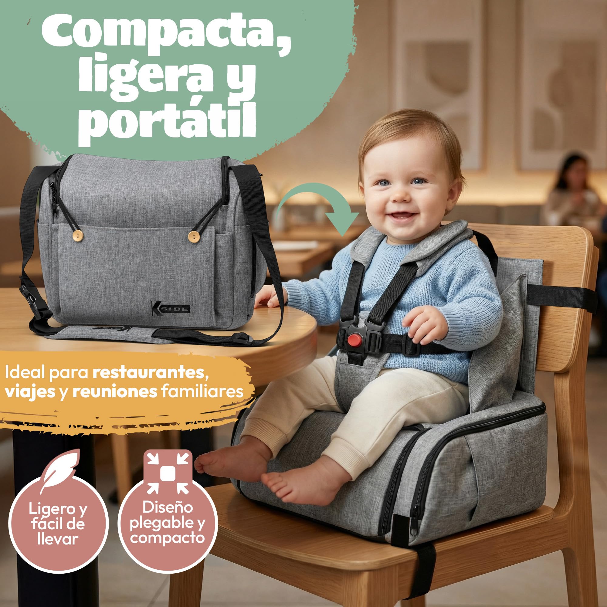 Trona portatil bebe 2 en 1 - Plegable, ligera, resistente al agua, material premium, gran capacidad XXL, incluye bolsa de regalo - Asiento seguro para comer