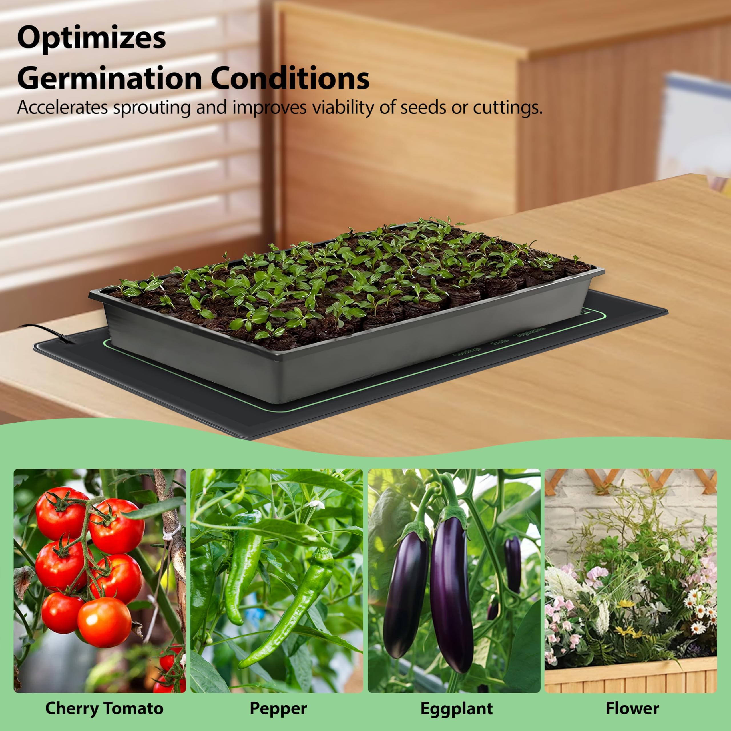 Paquete de 2 alfombrillas de calor para plántulas, 10 x 20.75 pulgadas, IP67, impermeable, para iniciar semillas, jardinería, elaboración de cerveza e invernaderos, terrario hidropónico, reptil