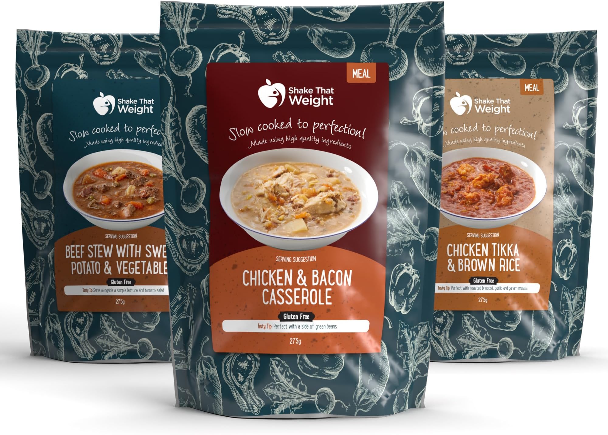 Best of British: Chicken & Bacon Casserole, Chicken Tikka with Brown Rice, Beef Stew with Sweet Potato - High Protein Diet Ready Meals, Ready to Eat (MRE) Suitable for Camping