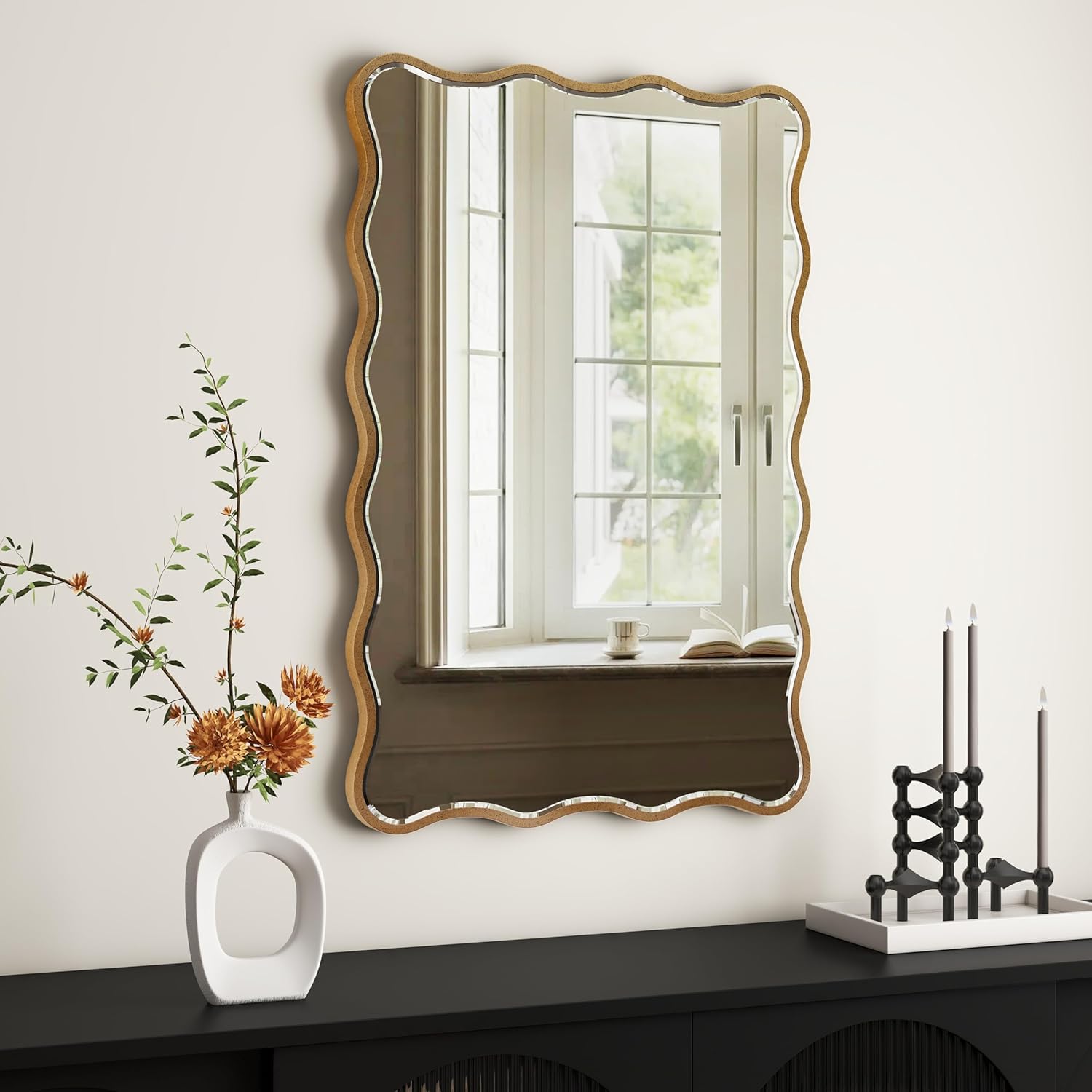 SHYFOY Wavy Mirror Gold, Antique Mirror Gold Wall Decorative 20x30” Irregular Mirrors Asymmetrical Ripple Wall Mirrors Abstract for Hallway Living Room Bedroom Entryway