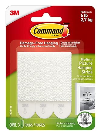 Command Medium Picture Hanging Strips, Indoor Use, White, Decorate Damage-Free, 6-Pack