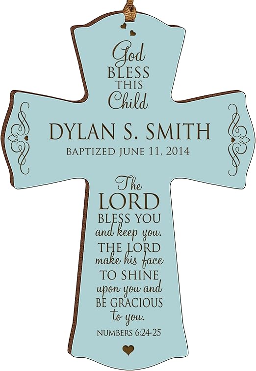 LifeSong Milestones Baptism Cross Blue Decoration Wooden Ornament For Wall Christening Gifts For Boys From Godparents