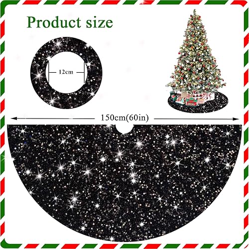 Miniatura 71 de Falda negra para árbol de Navidad de 46 pulgadas, falda de árbol de lentejuelas de terciopelo para árboles grandes, falda de árbol de Navidad