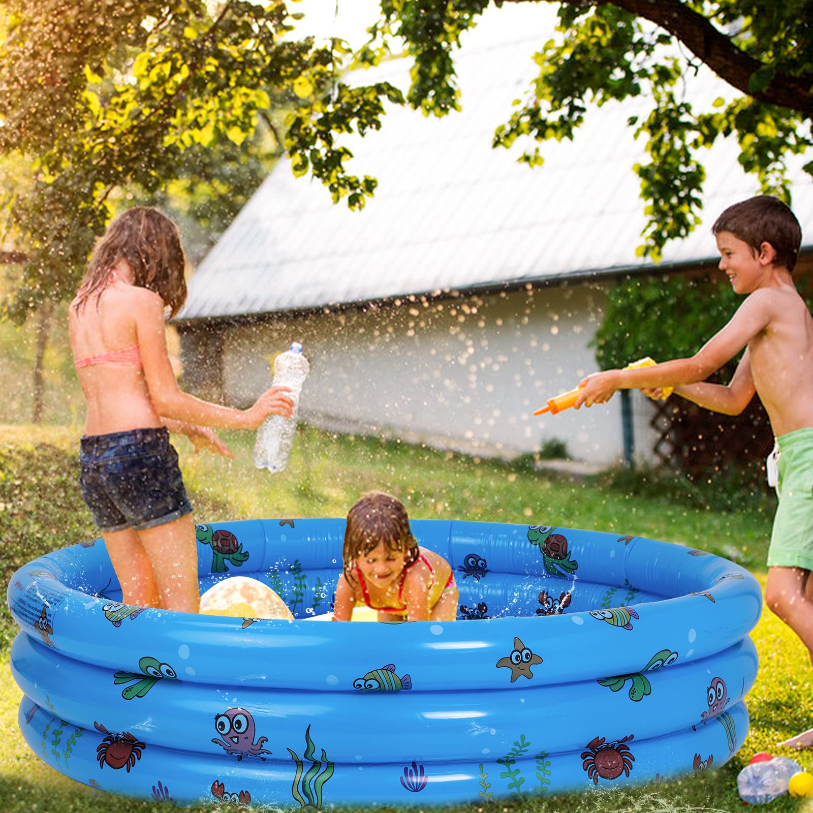 Highttoy Planschbecken für Kinder, 51 Zoll Runder Aufblasbarer Kinderpool, Planschbecken Baby Schwimmbecken Kinder Außen Garten Wasser Spielen Pool, Blau(130 x 40cm)