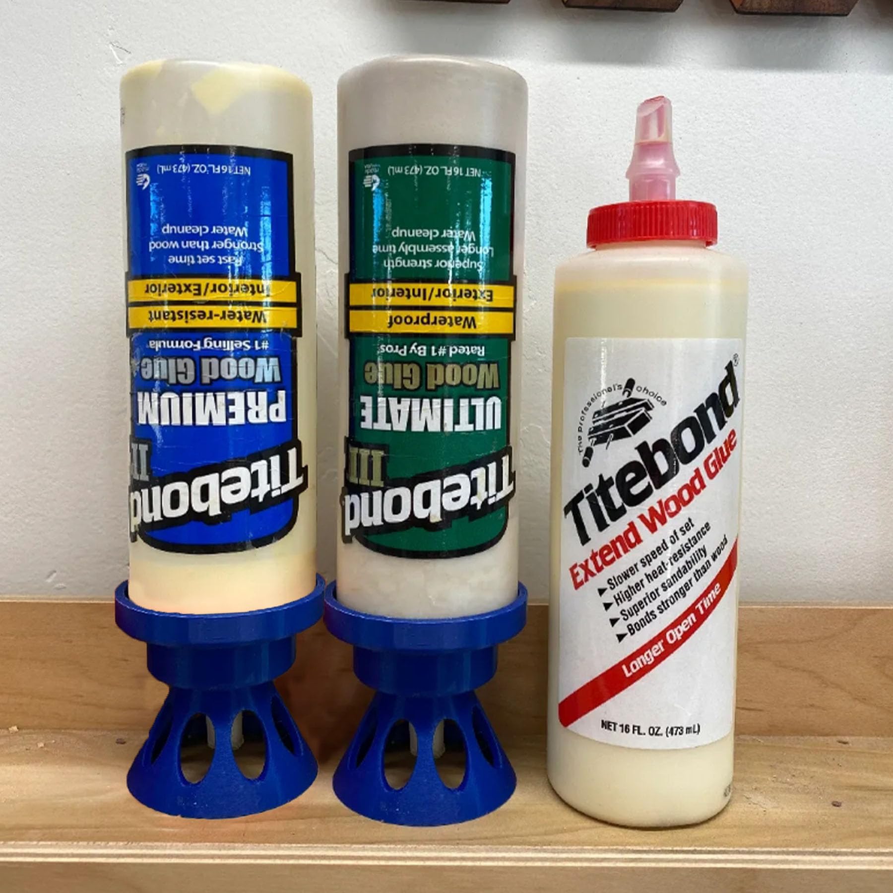 Blue Liquid Glue Holder?Stand for Titebond Glue Bottles?The Holder Allows Titebond Glue Bottles to Be Inverted for Easy Glue Application.