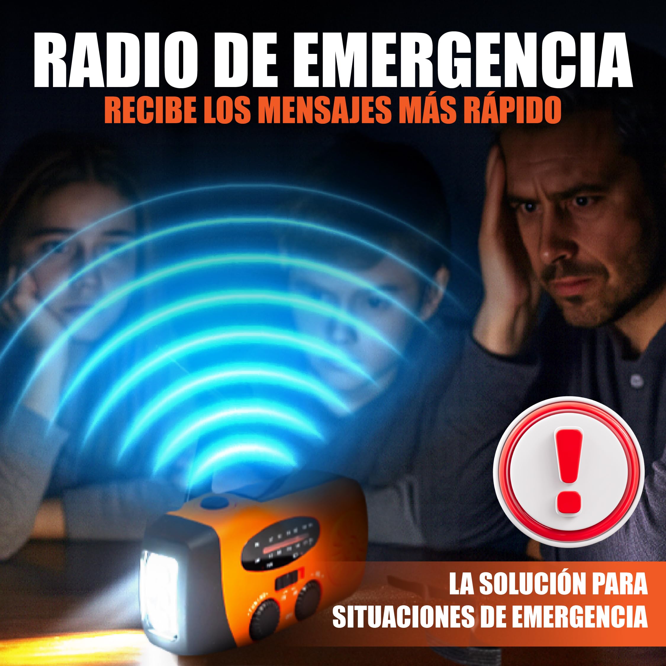 Radio Solar de Emergencia con Manivela, Linterna LED, Power Bank USB, Radio Am/FM Recargable, Dinamo Portátil para Camping, Supervivencia, SOS + Tarjeta Multiherramienta