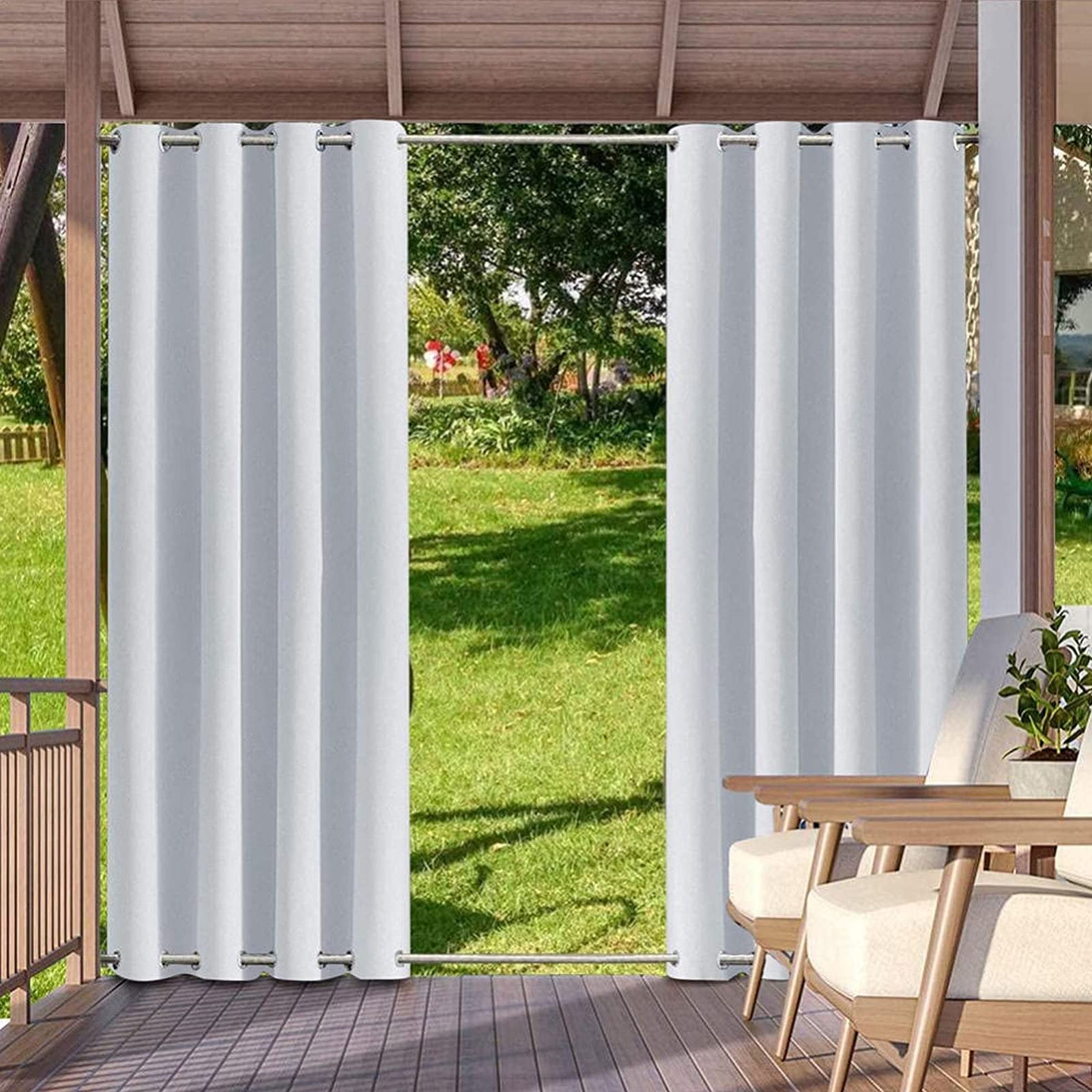 RDJSHOP Rideaux d'extérieur Imperméable, Rideaux Occultant avec Œillets en Haut et Bas, Coupe-Vent Protection UV Rideaux Thermique pour Terrasse, 1 Panneaux,Blanc-213x213cm(LxH)