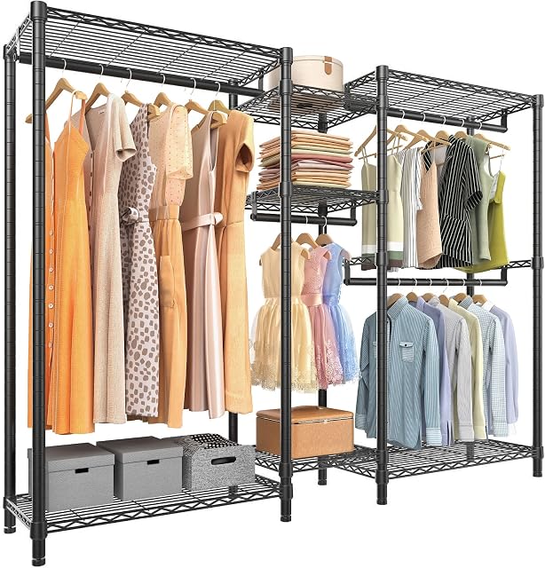 VIPEK V6 Wire Garment Rack Heavy Duty Clothes Rack for Hanging Clothes, Metal Freestanding Closet Wardrobe Rack, 71.2" L x 14.6" W x 76.8" H, Max Load 660lbs, Medium Size (Black)