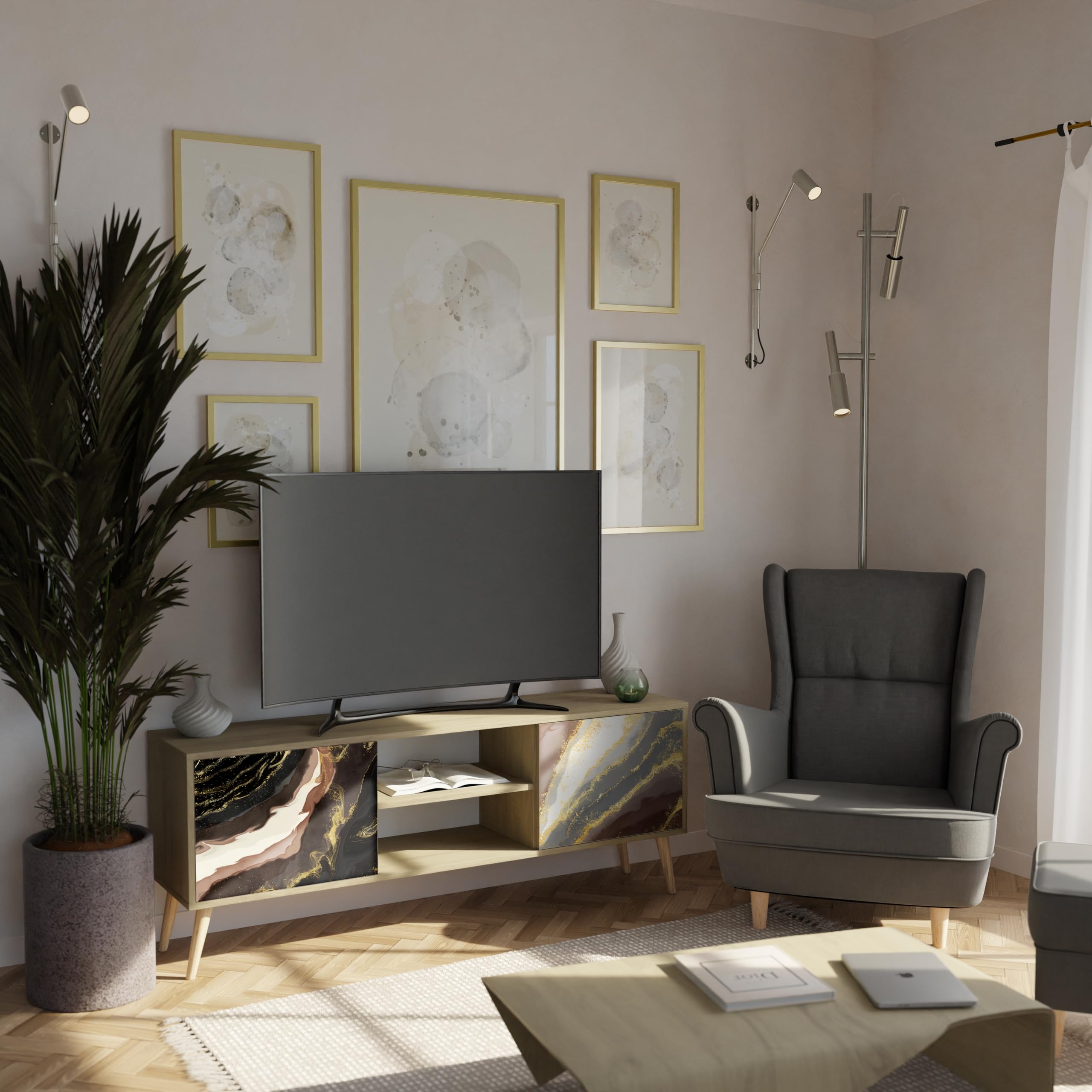 Cassa TV HEALANCY 2porte Moderna con Ripiani di Archiviazione - Dettaglio