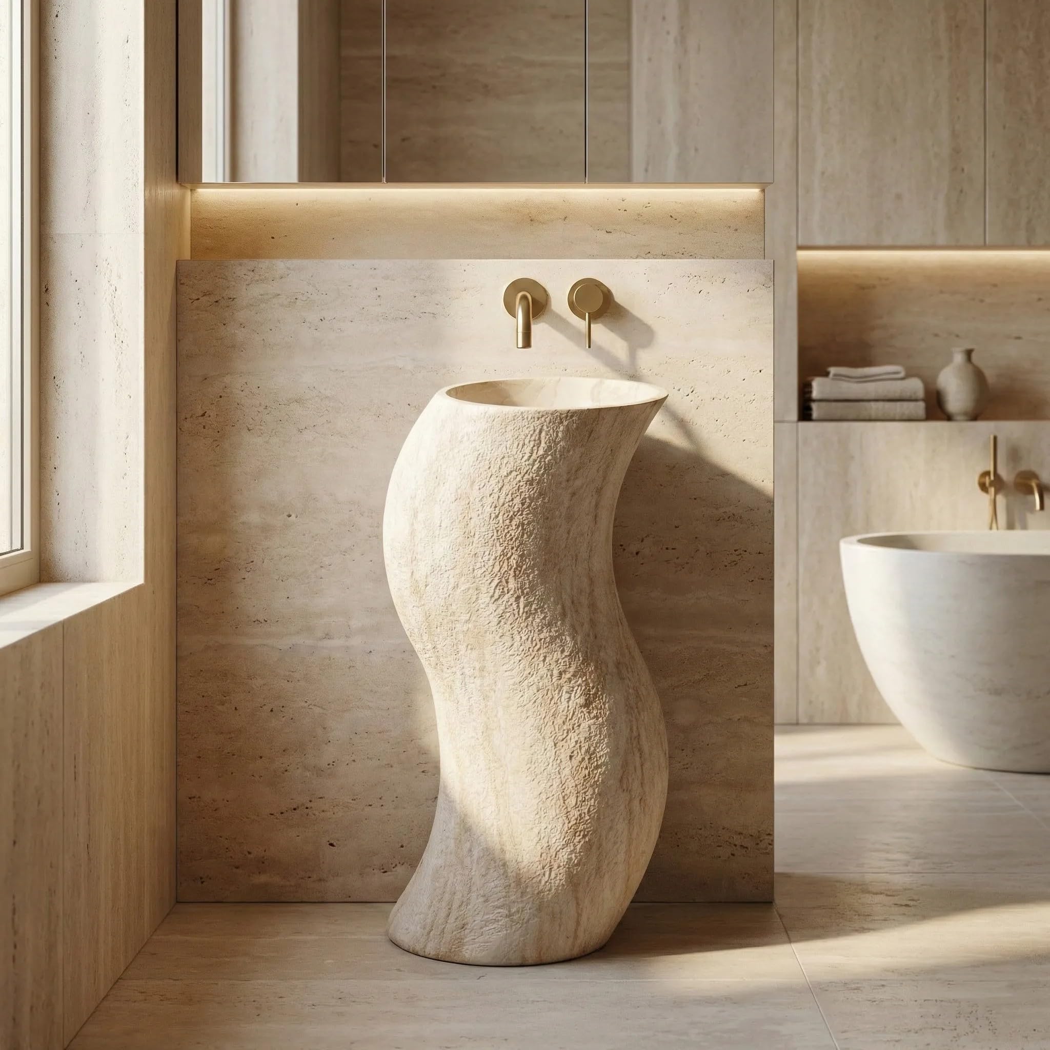 Lavabo De Pie Rea Melody Beige, Stone Imitation 49X39X84Cm