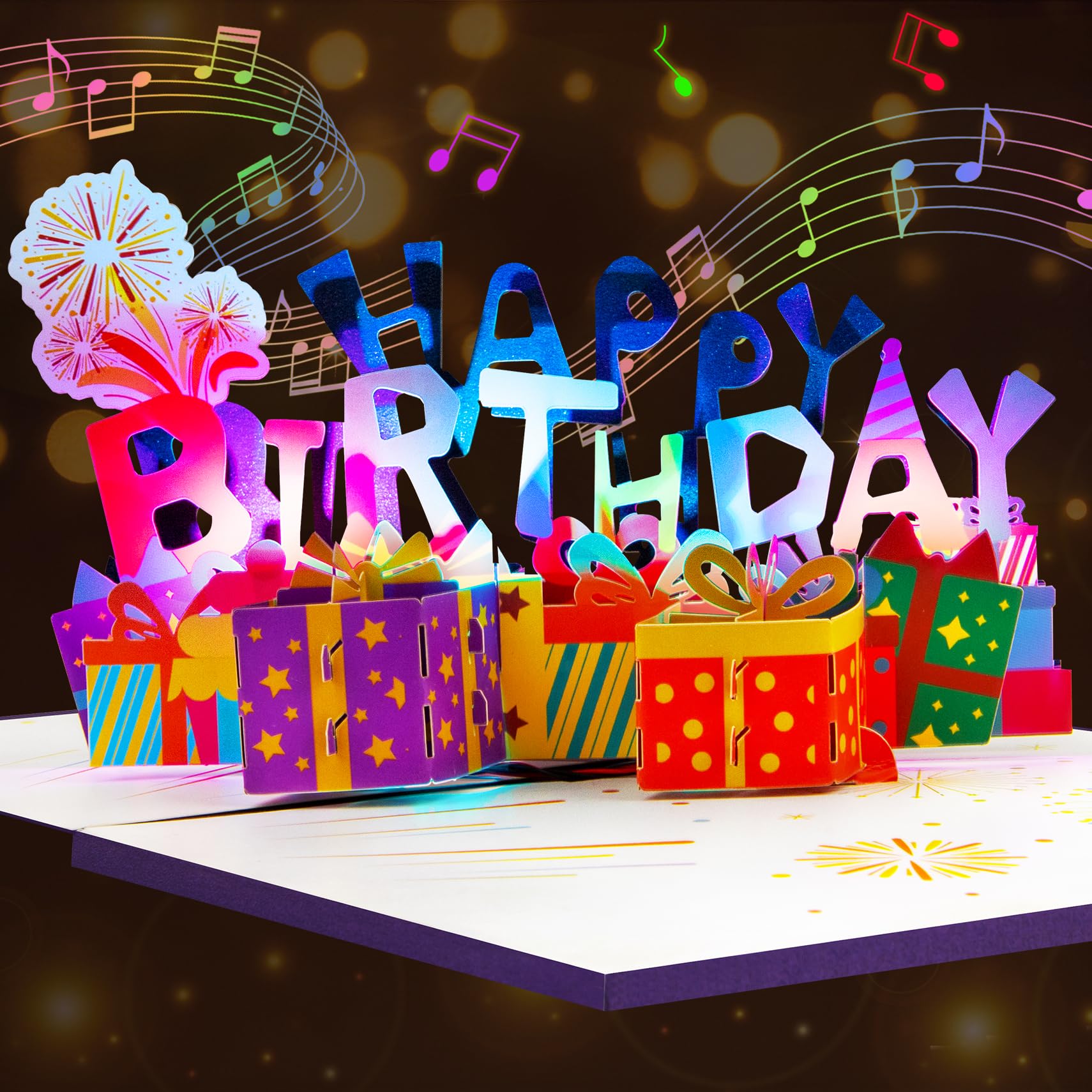 GREETING ART Happy Birthday Karte, Geburtstagskarte mit Musik und Licht, Pop Up Geburtstagskarten,Geburtstagsgeschenk für Kinder Frauen Männer Freundin