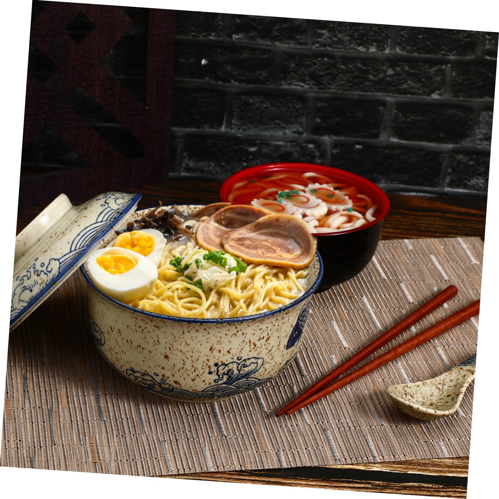 Ipetboom Ramen-nudelschüssel-set Keramik-ramen-schüssel-set Ramen-suppenschüssel mit Deckel Essstäbchen und Löffel Geeignet für Restaurant und Heimgebrauch