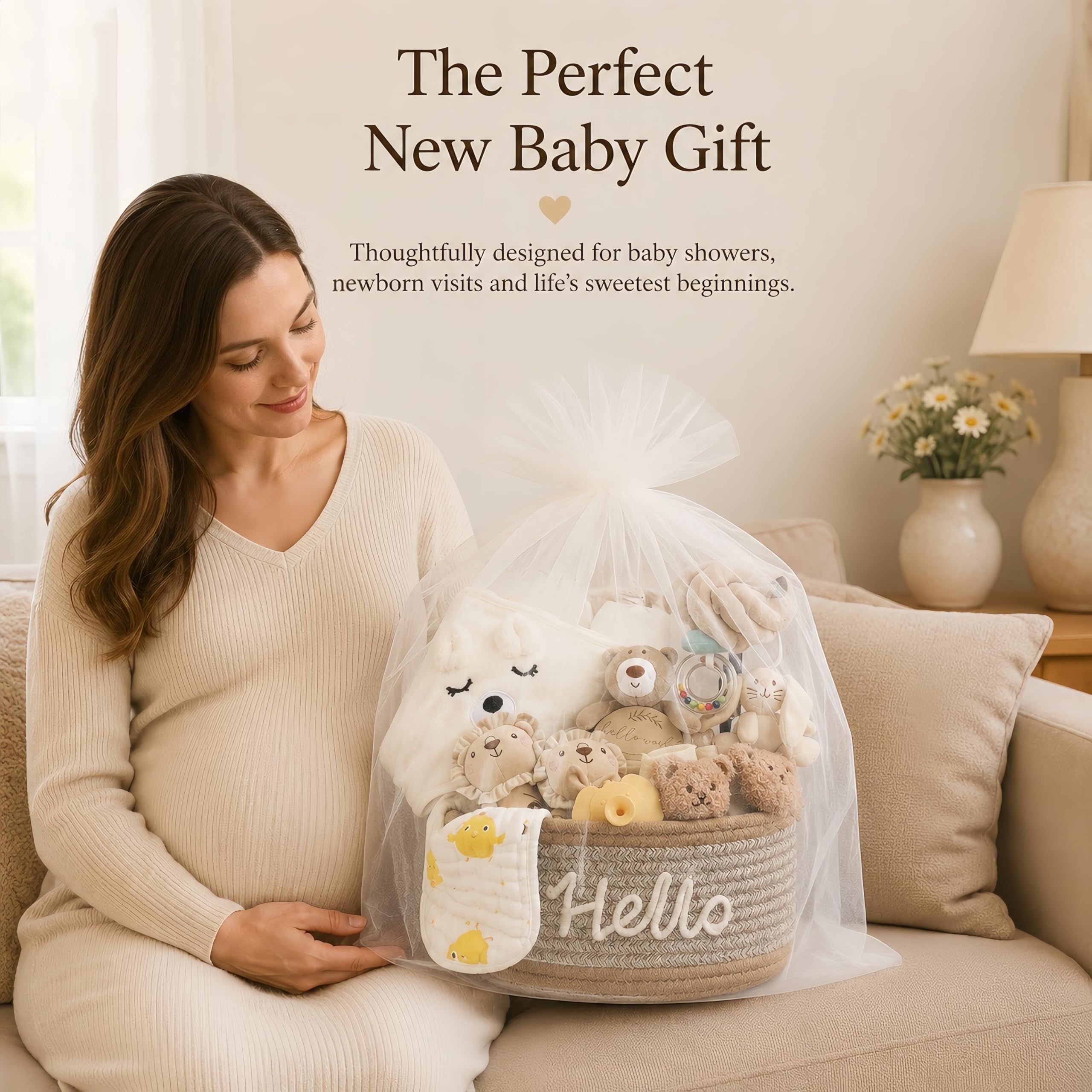 Regalo per nascita per bambini o bambine, 11 pezzi, con asciugamano con cappuccio, sonaglio, giocattolo per passeggino e cestino portaoggetti, regali per nascita per baby shower