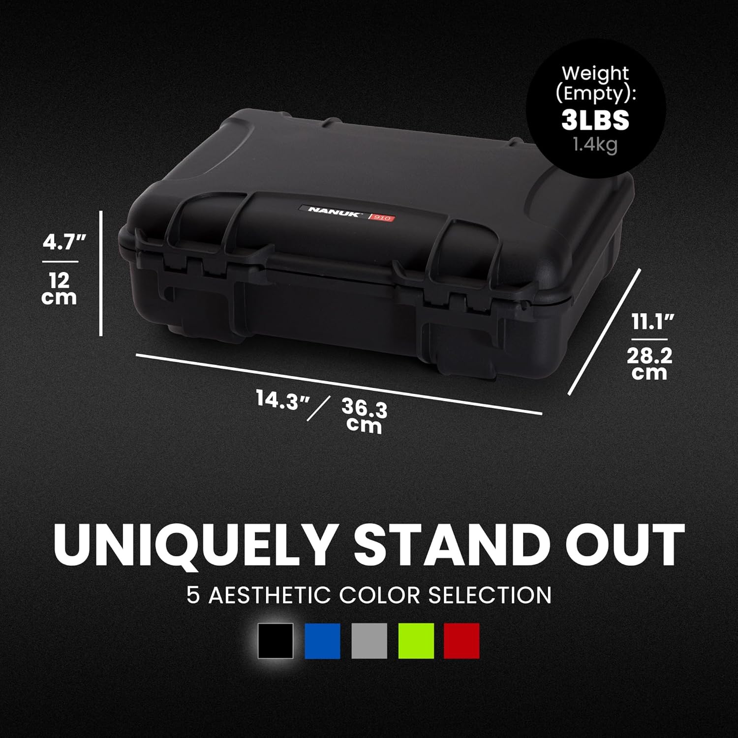 NANUK 910 Hard Case with Customizable Cubed Foam, IP67 Waterproof, Dustproof and Impact Resistant, 14.3” x 11.1” x 4.7”, Rugged Construction for Ultimate Protection, Made in Canada – Black - Image 6