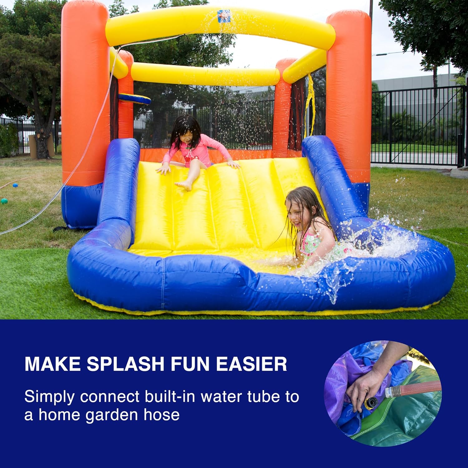 JumpOrange Orange Small Bounce House Water Slide with Pool for Little Kids and Toddlers (with Blower), Jump and Slide, Basketball Hoop, Backyard Water Park, Outdoor Indoor, Wet Dry Use, Bouncy House