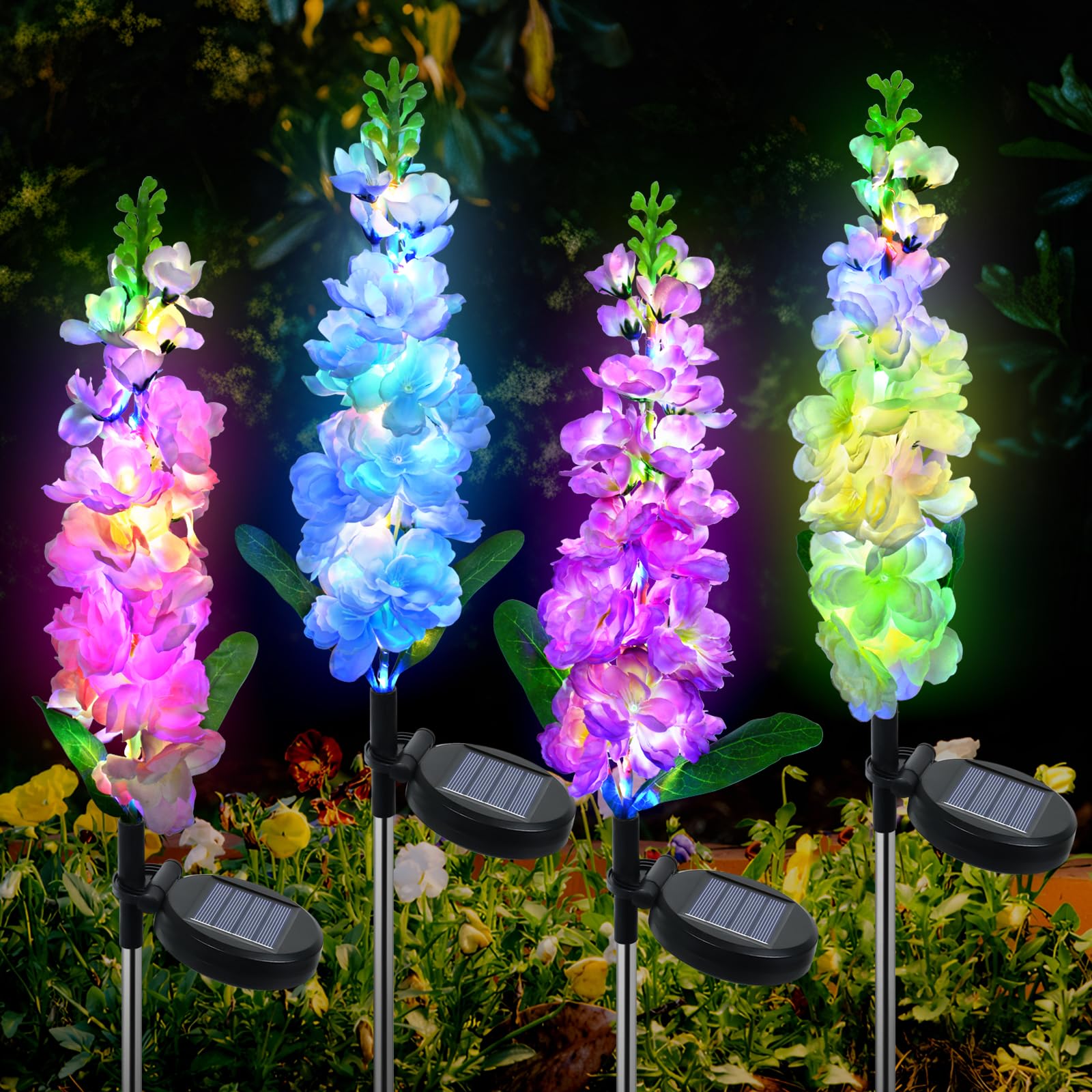 Solarlampen für Außen Garten, 4 Stück Violett mit 80LED Solarleuchten Garten Deko , 2 Modi Balkon Deko IP65 Wasserdicht Solar Blumen Lampe für Außen Rasen, Terrasse, Hof, Balkon Deko,Weihnachtsdeko