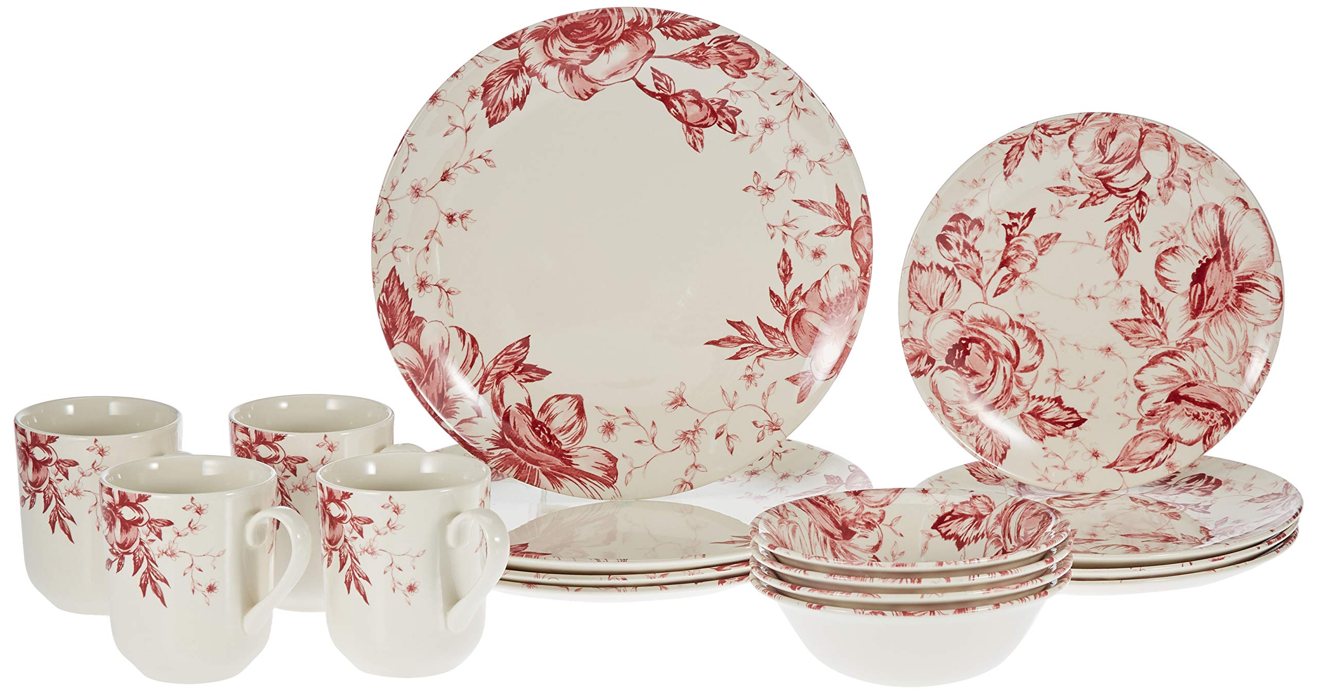 Claytan Impression Maroon 16pcs Multicolor Round Earthenware Serves 4