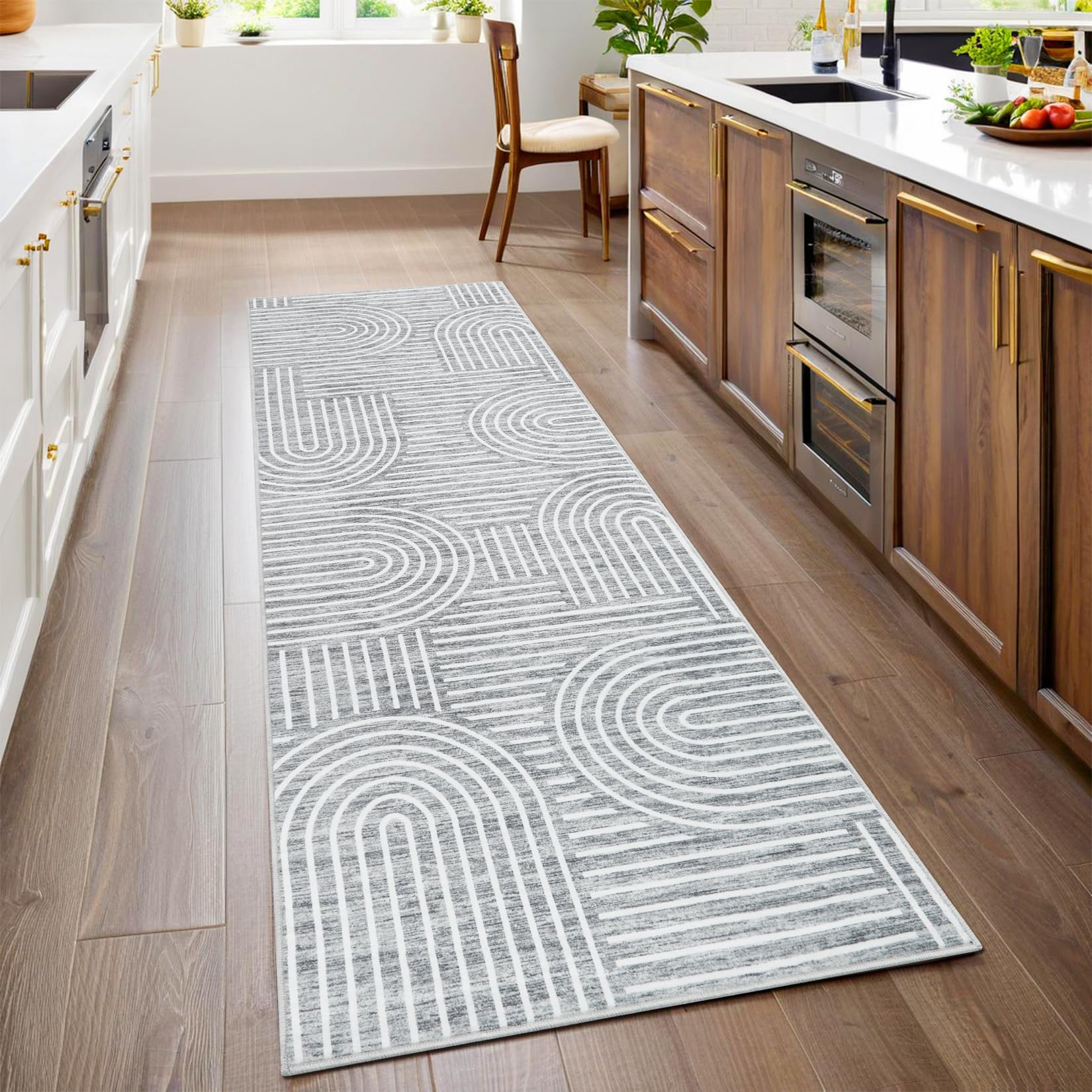 Photo 1 of ROYHOME Modern Rainbow Runner Rug 2.5' x 8' Ash