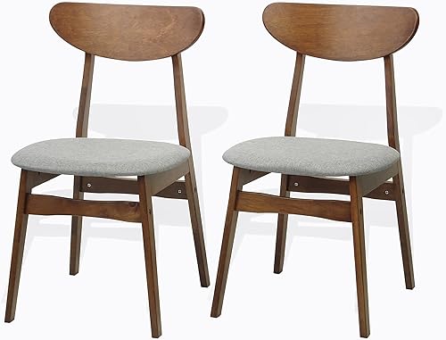 Wickerix Juego de 2 sillas laterales modernas Yumiko de madera maciza para comedor y cocina con asiento acolchado, color marrón medio