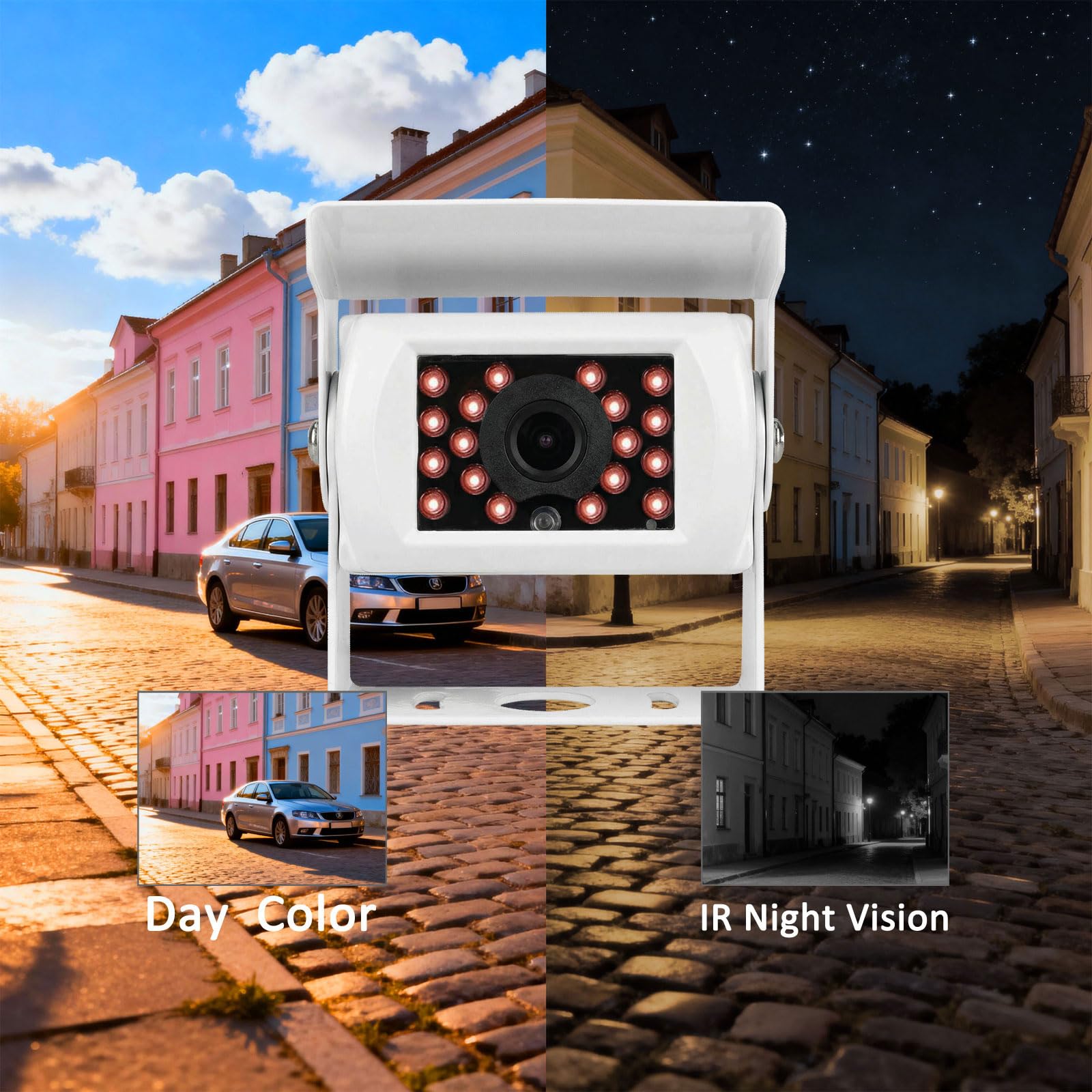 Telecamera di retromarcia a 4 pin, resistente, 18 LED, visione notturna, impermeabile, con cavo da 10 m, per camper, rimorchi, pickup, camper, autobus, furgoni e roulotte (senza linea guida)