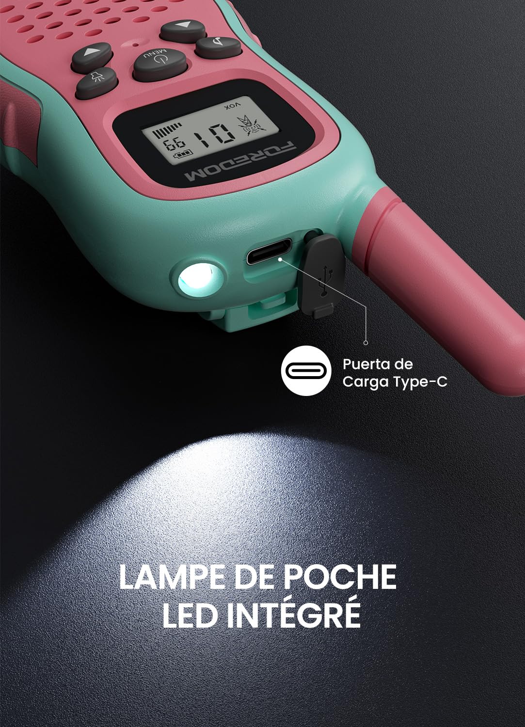 FOREDOM Talkie Walkie Enfants Rechargeable, Talkie-Walkie Longue Portée pour Garçons & Filles de 3-12 Ans avec Lampe, Lot de 2 - Rose