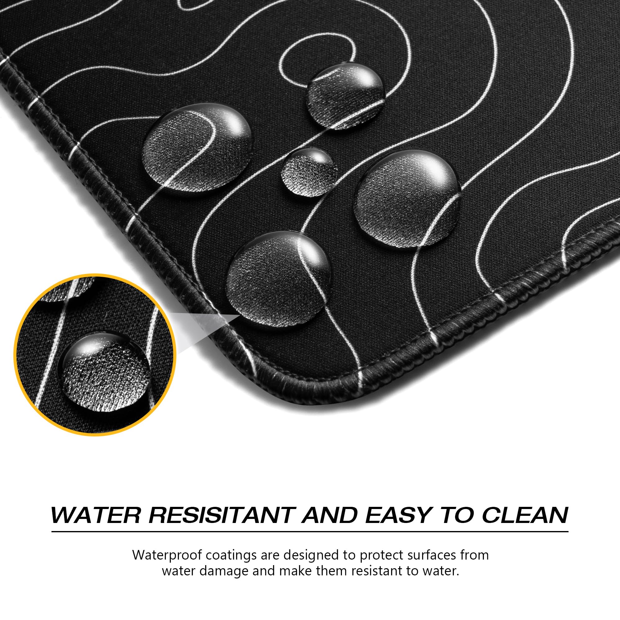 Alfombrilla de mouse grande para juegos, alfombrilla de mouse topográfica XXL negro/blanco de 35.4 x 15.7 pulgadas, almohadilla de escritorio impermeable, base de goma antideslizante, alfombrilla para