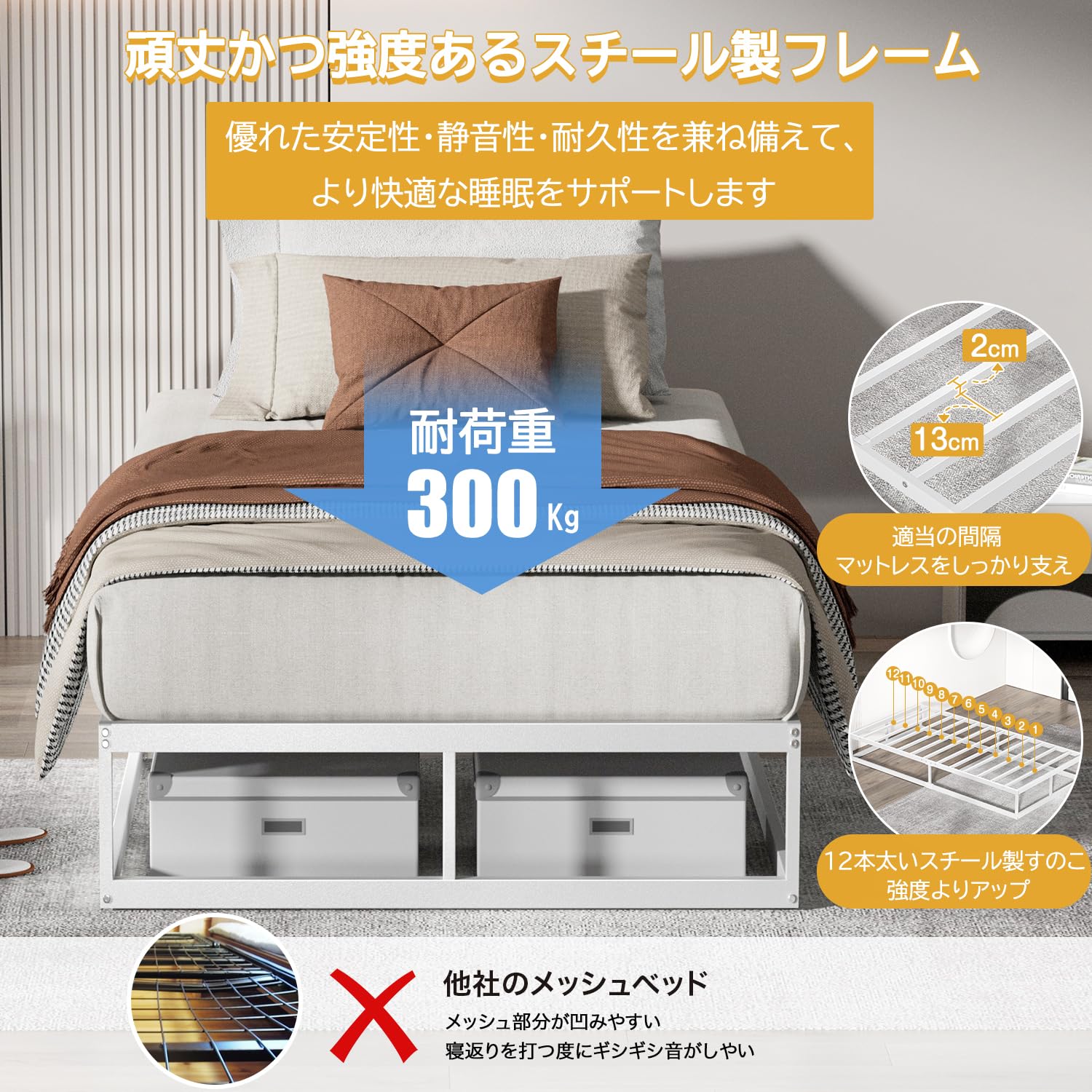 Amazon｜PRTONE ベッド フレーム ダブル メタル ダブルベッド 低め 