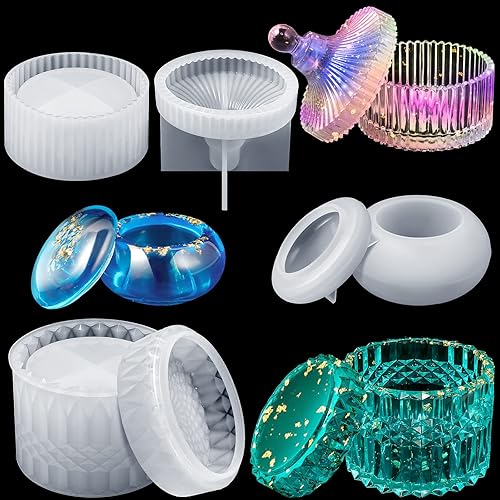 3 Shapes Storage Box Resin Moulds with Lids Crown Resin Jar Mould Jewelry Jar Silicone Mould Jewelry Ring Box Epoxy Mould Storage Bottle Casting Moulds for DIY Container Soap Candle Trinket Making