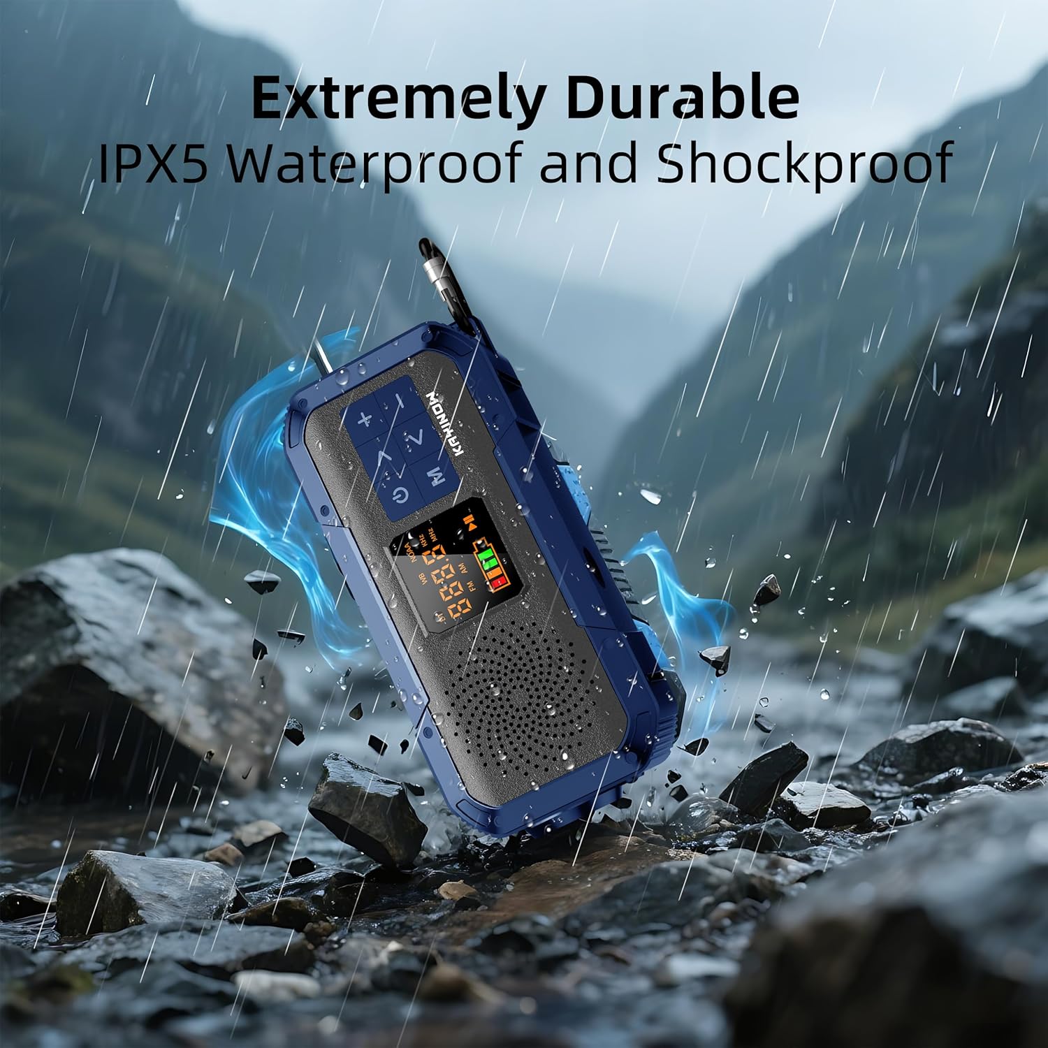 Hand Crank Emergency Radio with Bluetooth,AM/FM/NOAA,2000mAh Backup Battery,Solar & USB Power,Weather Radios for Home,IPX5 Waterproof,Shock-Resistant,with Flashlight and SOS for Camping Survival