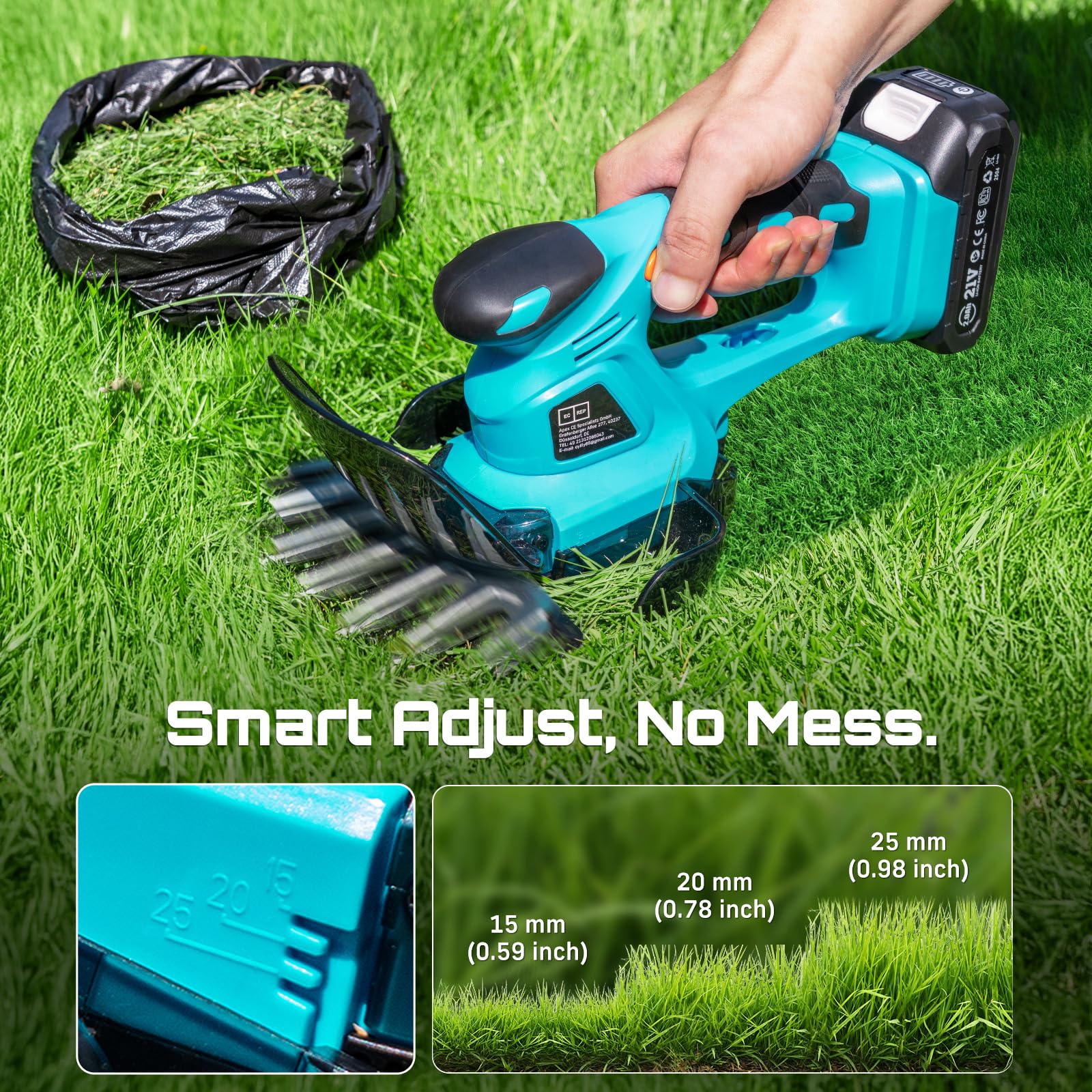 SEESII Telescópico Cortasetos Bateria: Tijeras de Césped Inalámbricas 4 en 1 y Cortasetos Eléctrico de 20cm para Jardín – 2*Batería de 2,0Ah, para setos ramitas Finas y céspedes