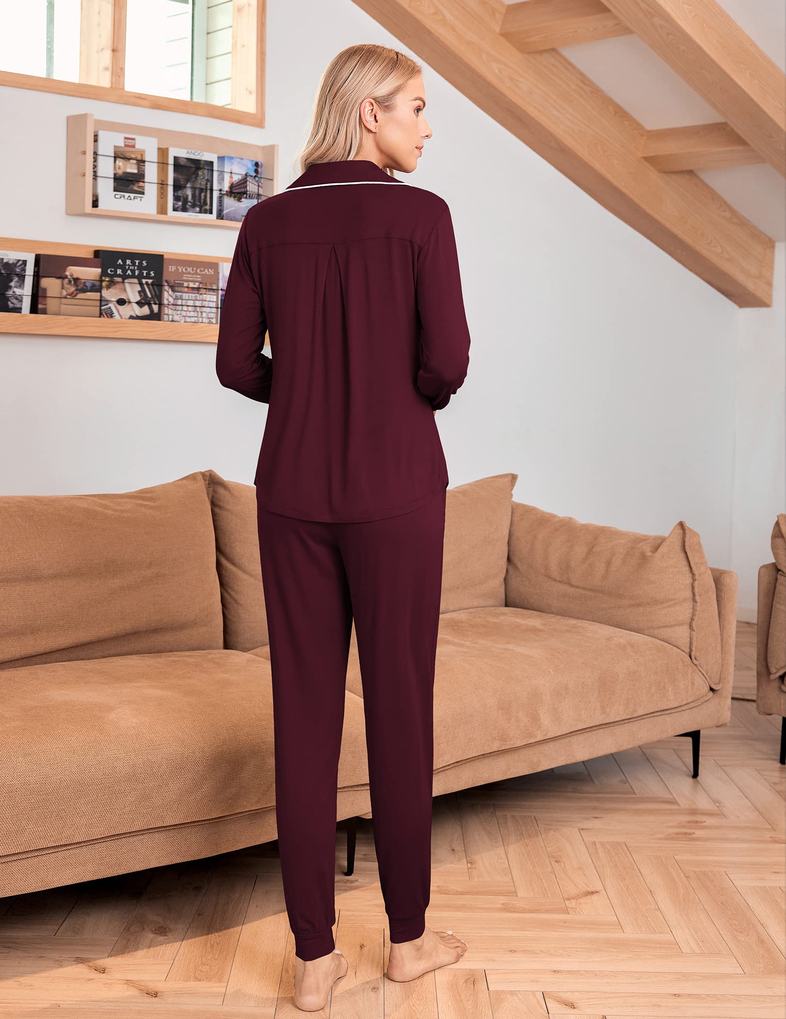 Ekouaer Conjunto de pijama de manga larga para mujer, con botones, suave, con bolsillos