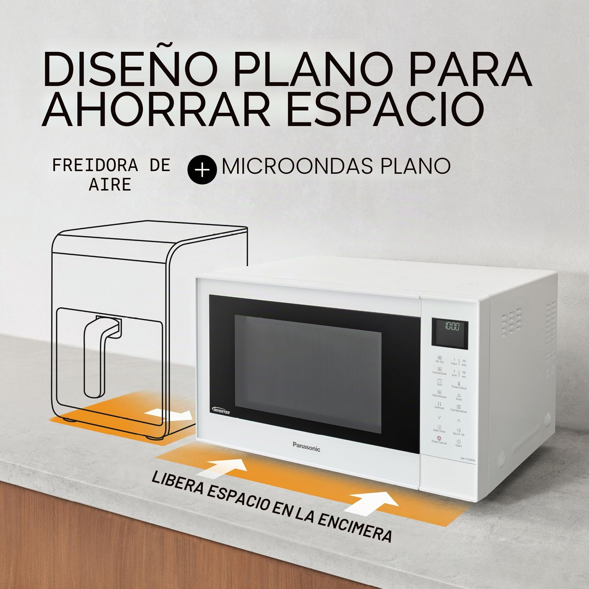 Panasonic NN-CT55RWEPG Horno Microondas Combinado 4 en 1 de 27 L con Freidora De Aire, Inverter de 1000 W, Grill de 1300 W, Convección, 19 Programas Automáticos, Blanco