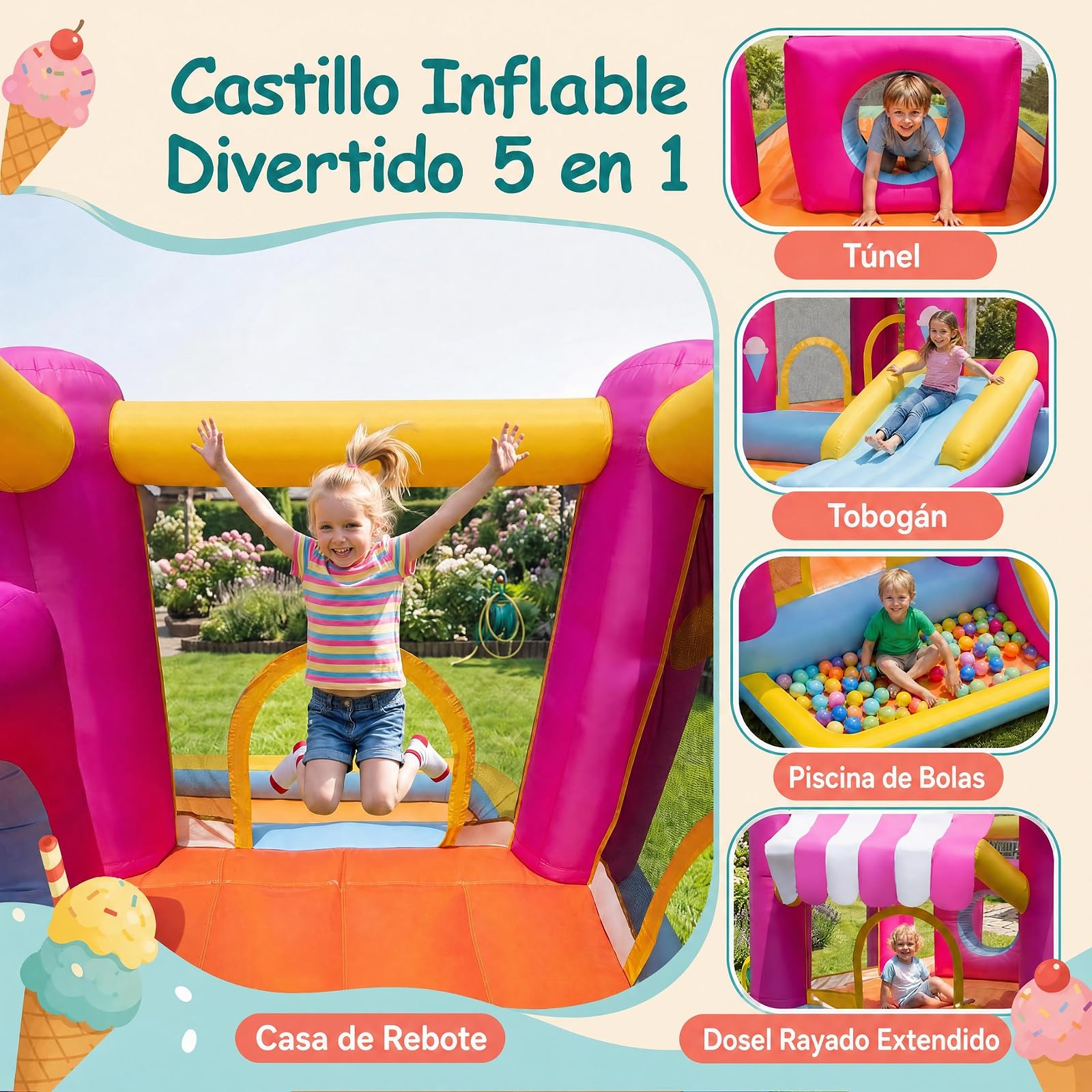 GOPLUS 4 en 1 Castillo Hinchable Infantil para Exterior