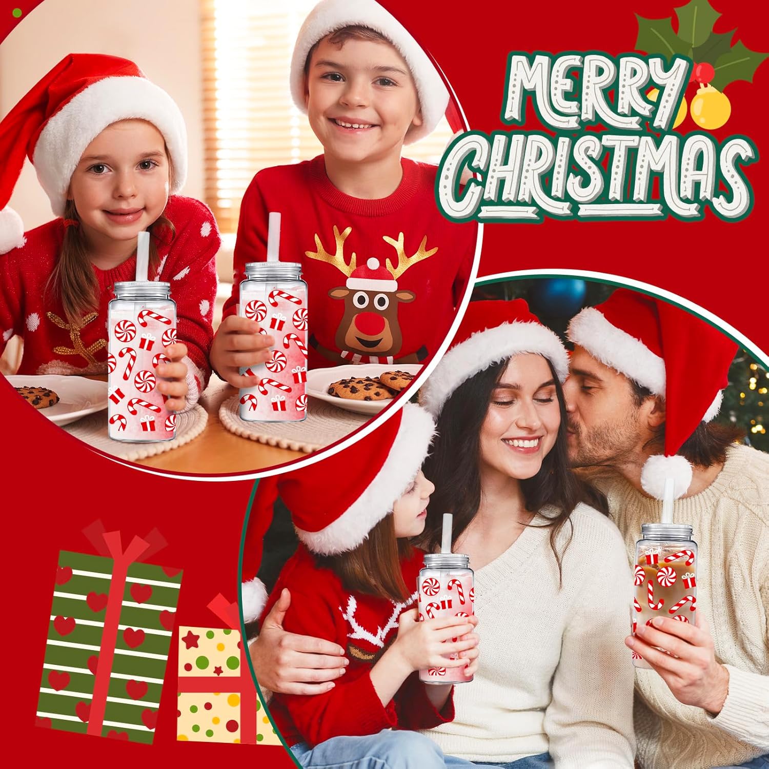 Whaline 20Pcs Christmas Candy Plastic Cups with Lids and Straws Clear Xmas Winter Party Drinking Cups Peppermint Candy Cane Reusable Tumblers for Holiday Party Supplies - Image 7