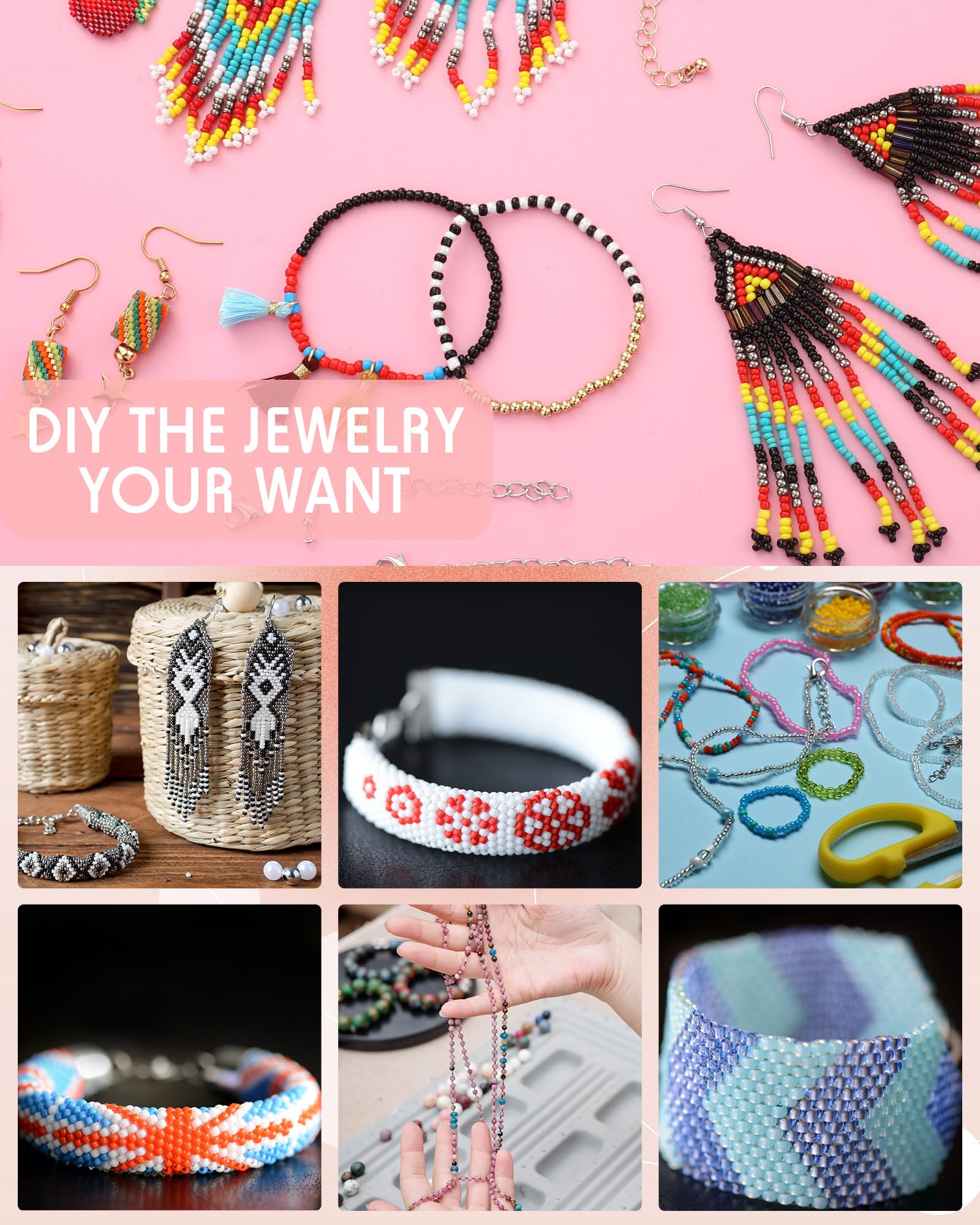 Jexine Bead Loom Kit for Adults 24000 Pcs Beading Loom Supplies with 48 Color 2 mm Glass Seed Bead Bracelets Christmas Jewelry Earring Making Tools Gifts for Girls DIY Craft - Image 6