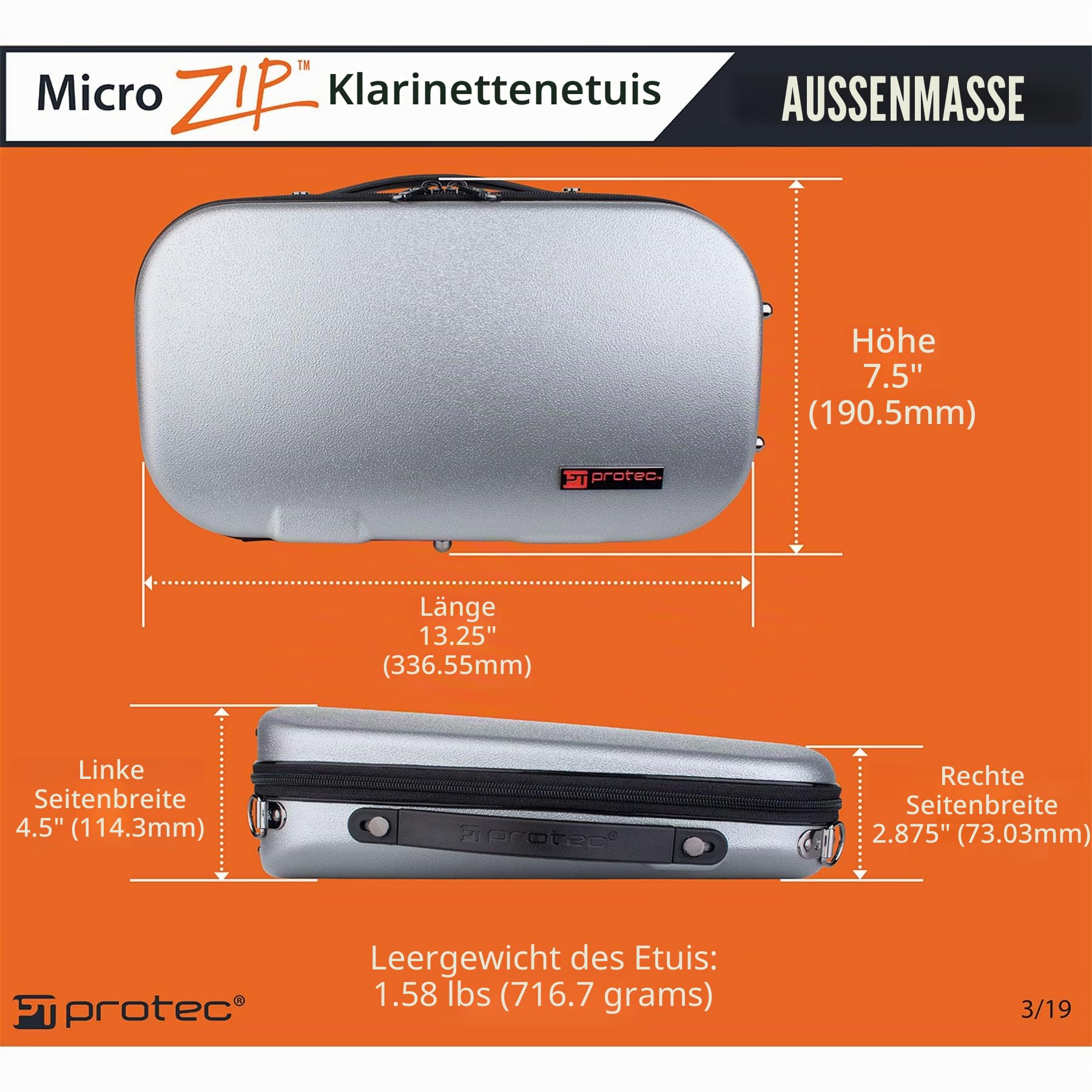 Protec ZIP Series BM307 Klarinettenetui aus ABS-Kunststoff, Schwarz