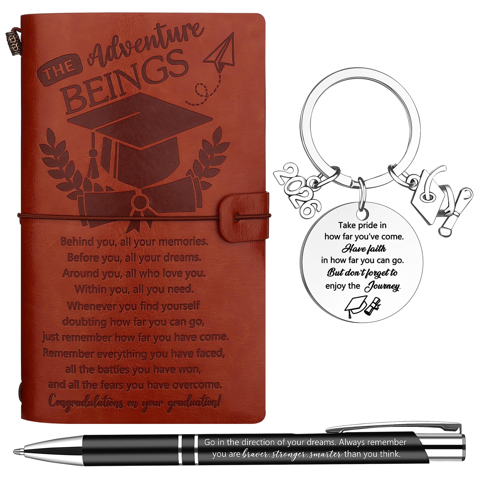 3 Pcs 2026 Graduation Gifts Bulk Inspirational Notebook Class Of 2026 Keychain Motivational Pen Inspirational Graduation Party Favors for Women Men College Middle High School University Graduate