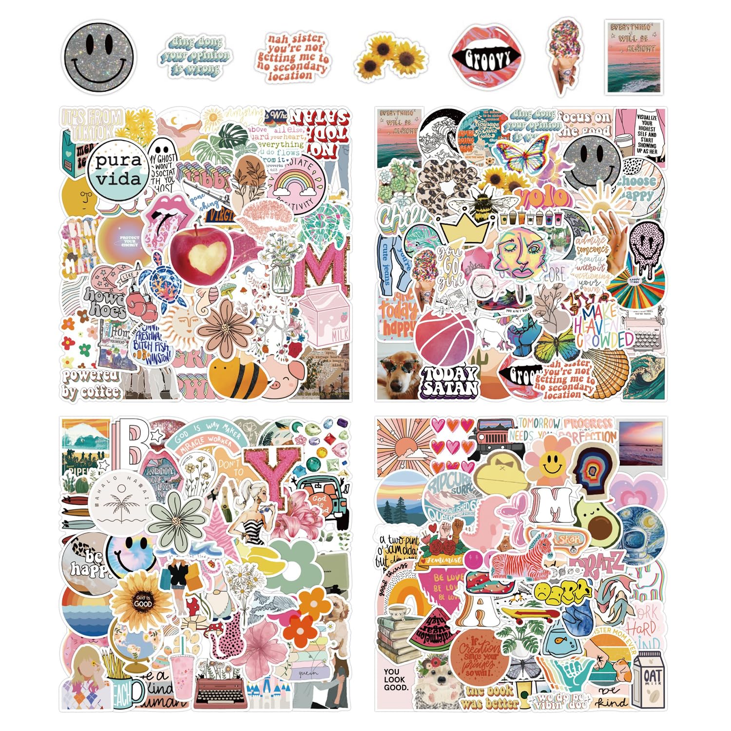 200 pegatinas de estilo de dibujos animados, pegatinas creativas de personalidad, pegatinas geniales para niñas, pegatinas impermeables adecuadas para manuales, diarios, computadoras, equipaje,
