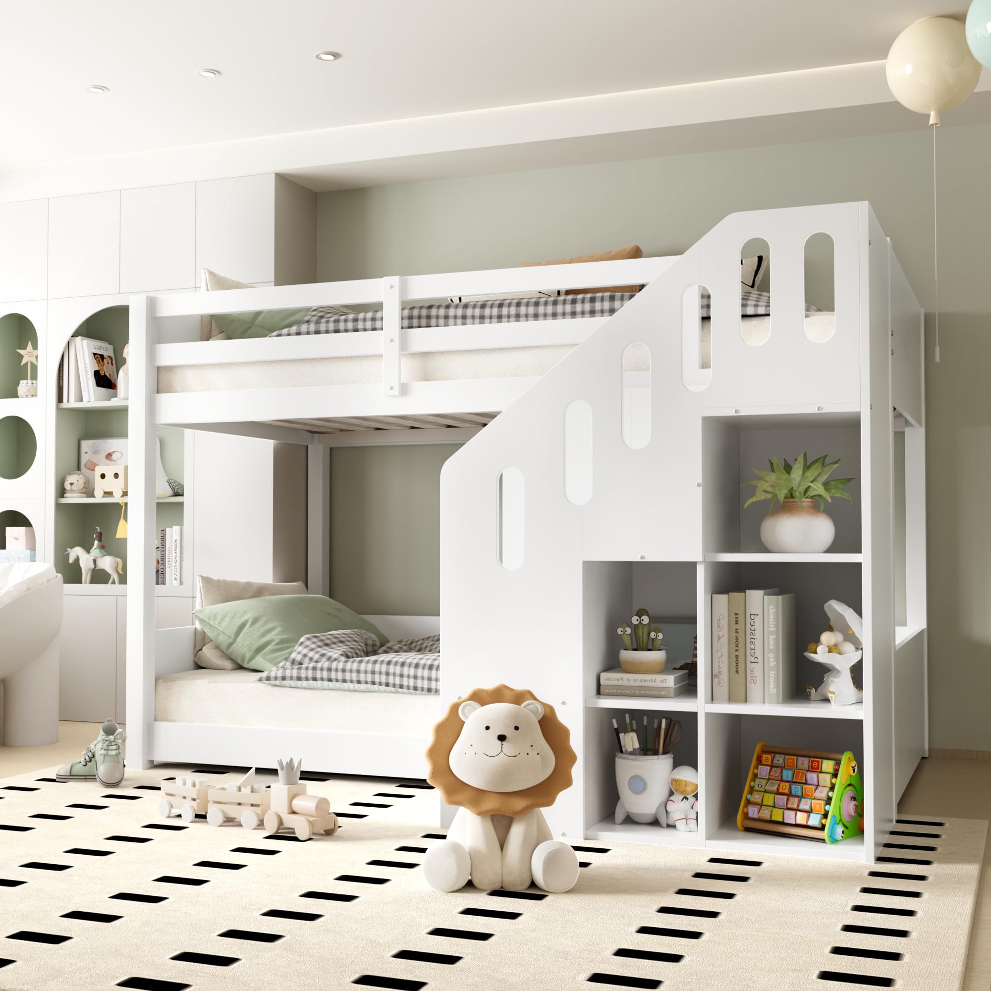 Dolamaní Letto a castello per 2 bambini, 90 x 200 cm, con scala, letto per bambini con armadietti e protezione anticaduta, per cameretta dei bambini, letto a soppalco per bambini, letto a castello per
