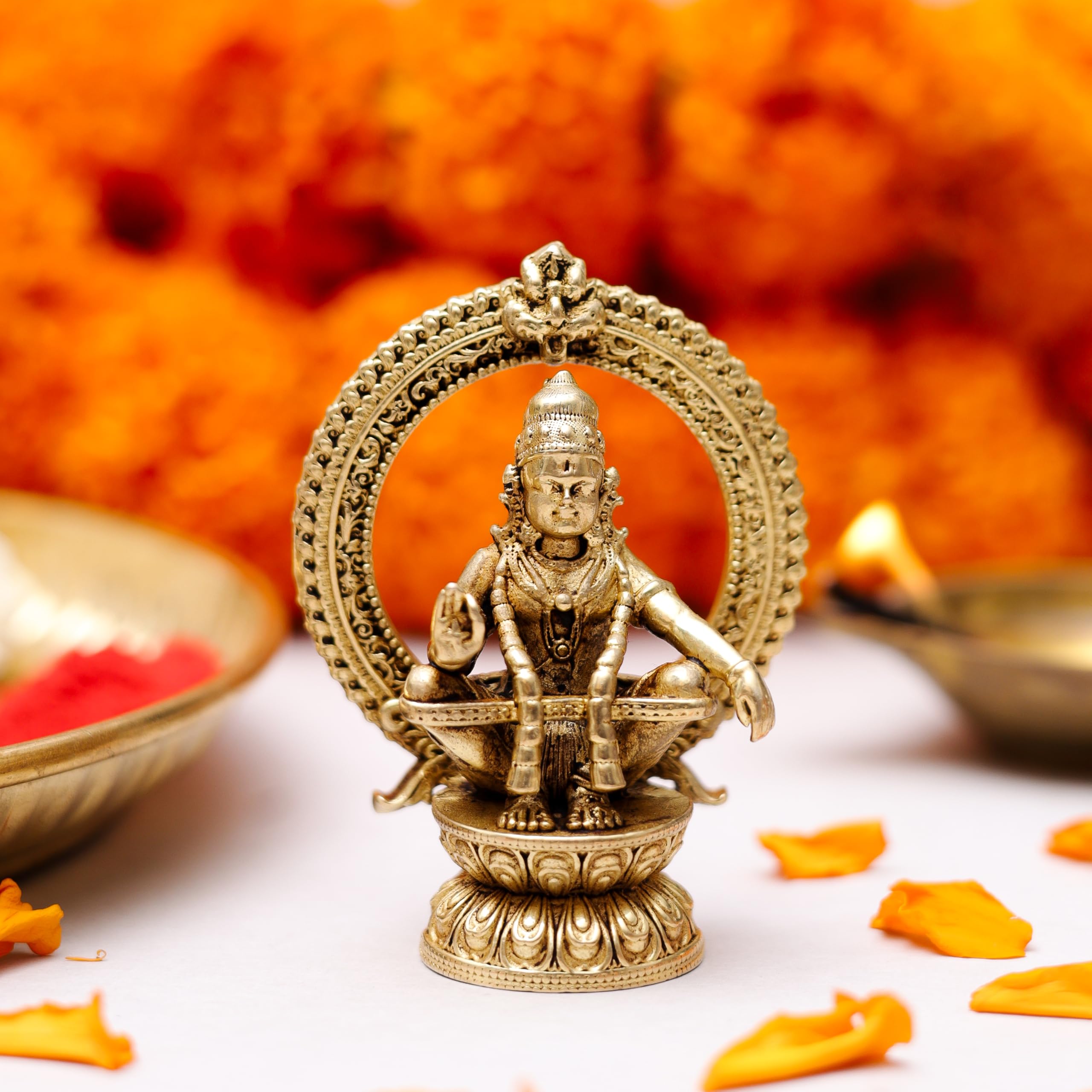 Klassic 2.5 Inch Pure Brass Lord Ayyappa Idol | Decorative Murti for Home Temple, Mandir, Office Desk & Puja Room | Spiritual Showpiece, Festive Gift & Religious Home Decor-image-29