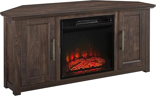 Crosley Furniture KF100648DW Camden - Soporte esquinero para TV de 48 pulgadas con chimenea eléctrica, nogal oscuro