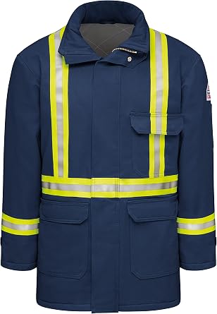 Bulwark Flame Resistant 7 oz Cotton/Nylon Excel FR ComforTouch Regular Deluxe Parka with Fully Insulated Stand-up Collar,Navy