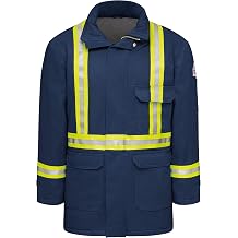 Bulwark Flame Resistant 7 oz Cotton/Nylon Excel FR ComforTouch Regular Deluxe Parka with CSA Reflective Trim with Fully Insulated Stand-up Collar, Knit Storm Cuff, Navy, Medium