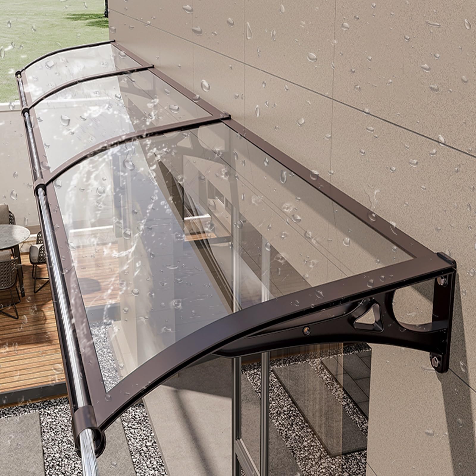 Modern Exterior Front Door Awnings & Canopies with Aluminum Bracket, Polycarbonate Fabric, Rain Gutter & UV Protection (L60*W120cm/L24*W120cm)