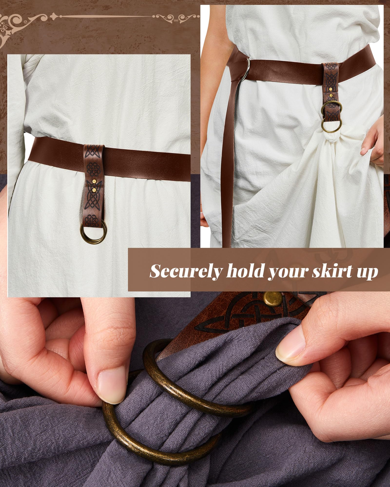 Jecery 2 Pcs Skirt Hikes Renaissance Skirt Hikes Medieval Waistband Accessory for Renaissance Cosplay Costumes: Dark Brown Retro Style