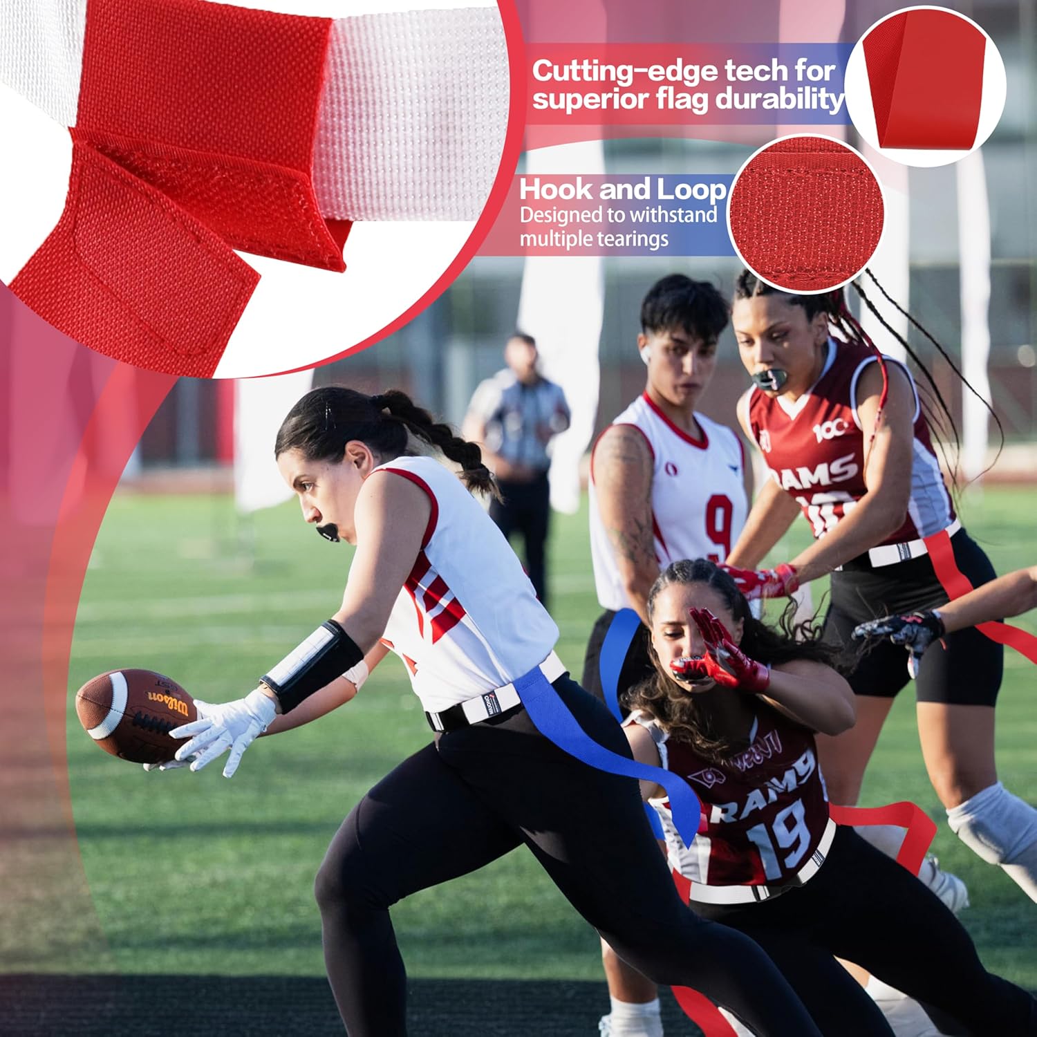 Flag Football Belts, Flag Football Set with Red and Blue Flags for 28 Player Team Trainning Bundle