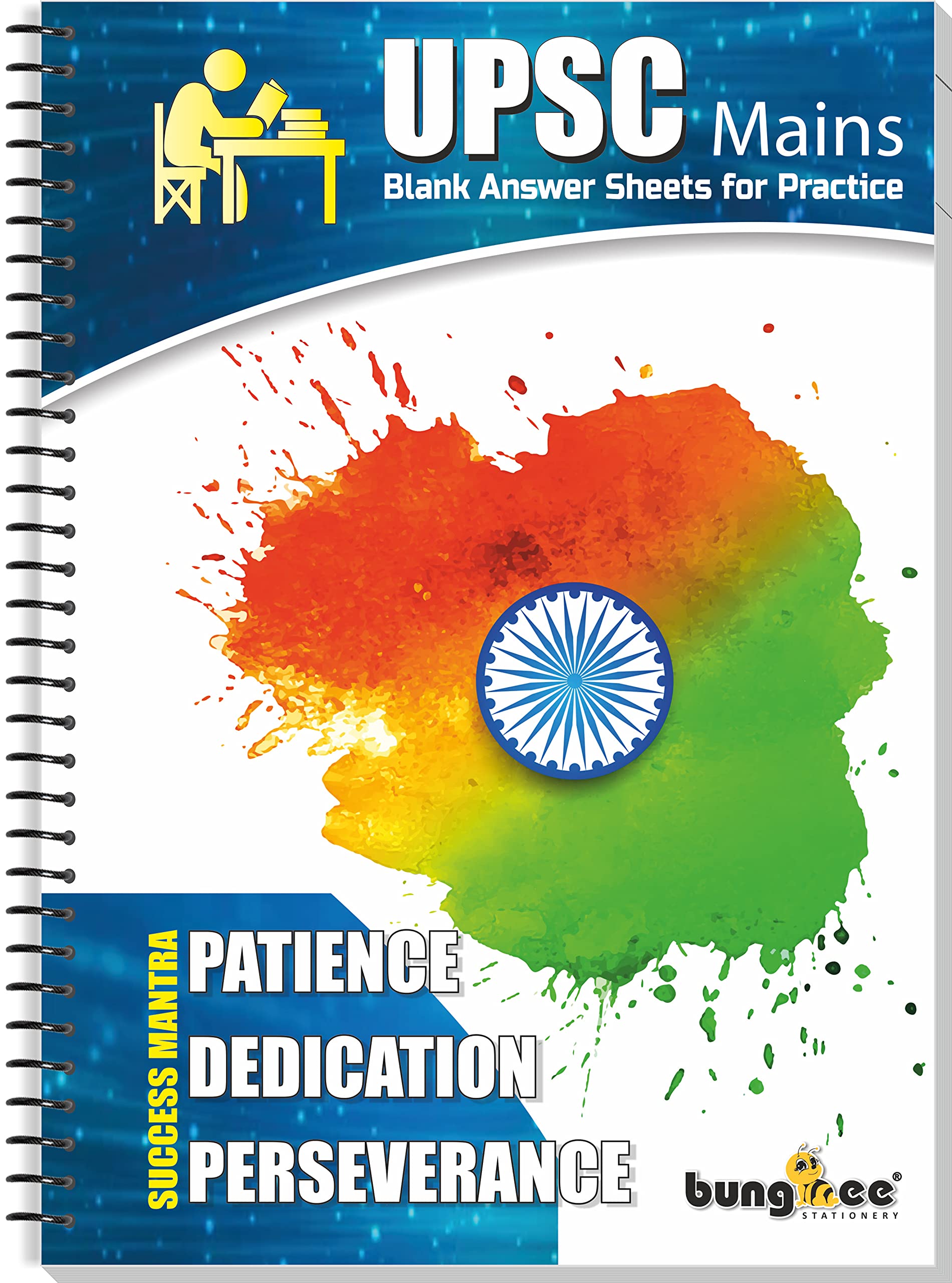 Bungbee UPSC Answer Writing Booklet - Pack of 6 Books - Total 1920 Pages / 960 Sheets - 320 Pages / 160 Sheets per Book for Practicing Mains, A4 Size - Random Designs, Spiral Bound
