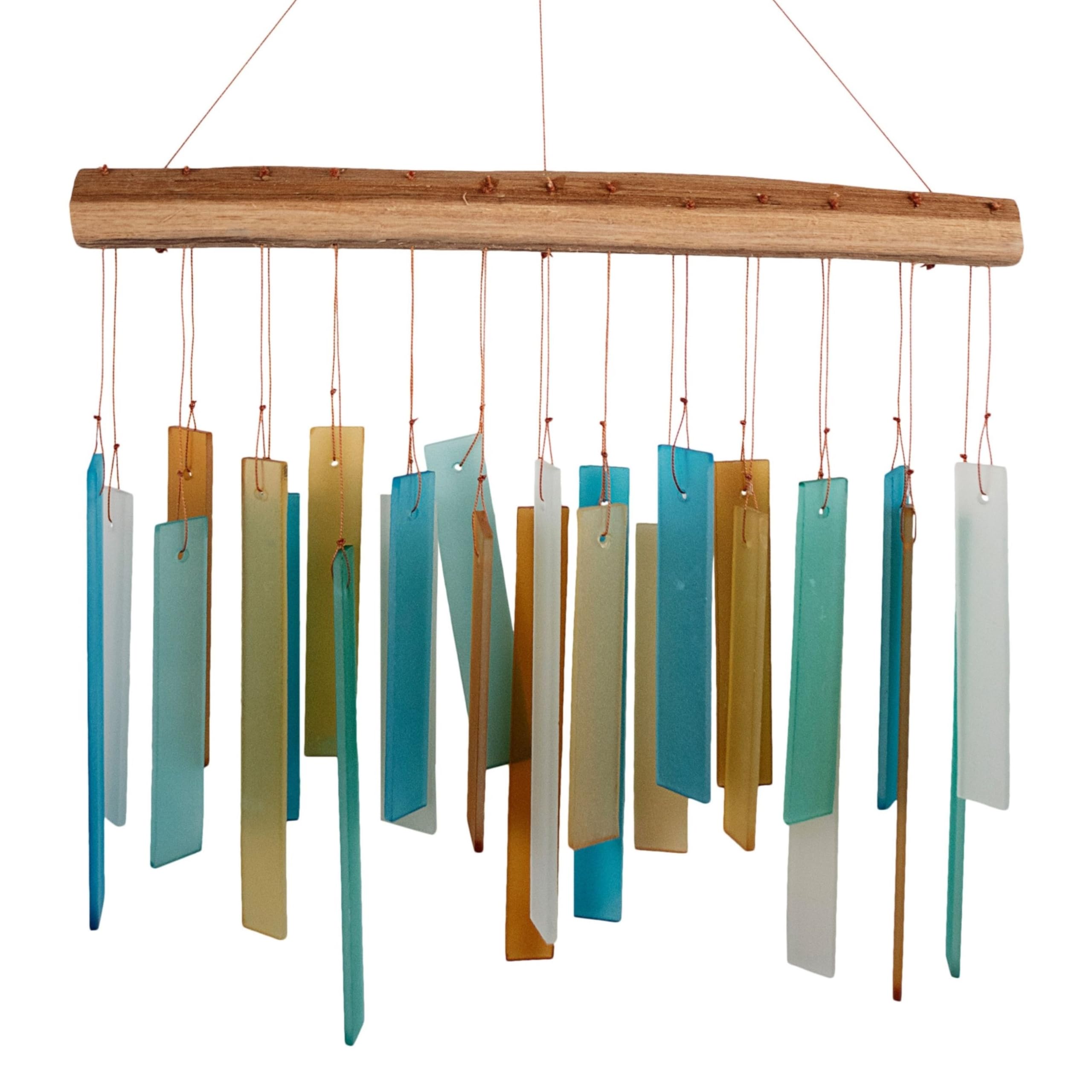 Caribbean Beach Glass Driftwood Wind Chime, Coastal Decor, 11 Inch