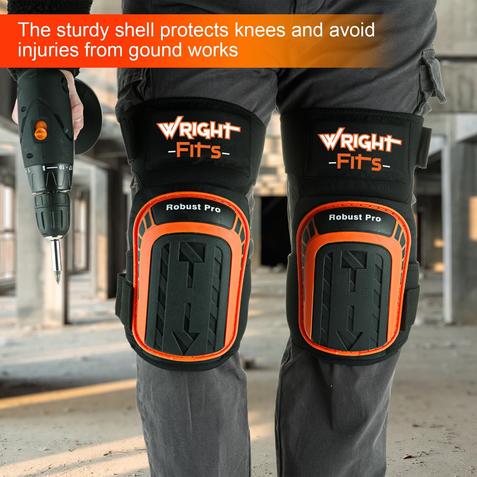 WrightFits Rodilleras para el trabajo, almohadillas de gel resistentes, perfectas para la construcción, pisos y jardinería con correas antideslizantes ajustables